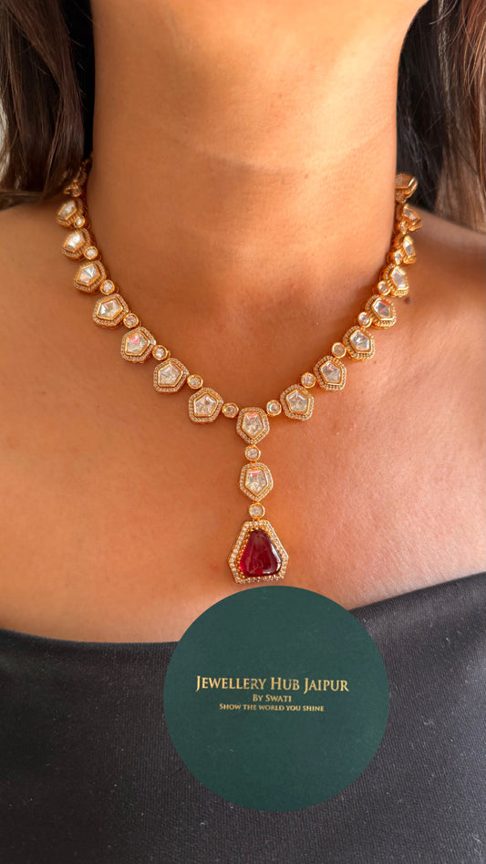 Ruby designer polki collar necklace set
