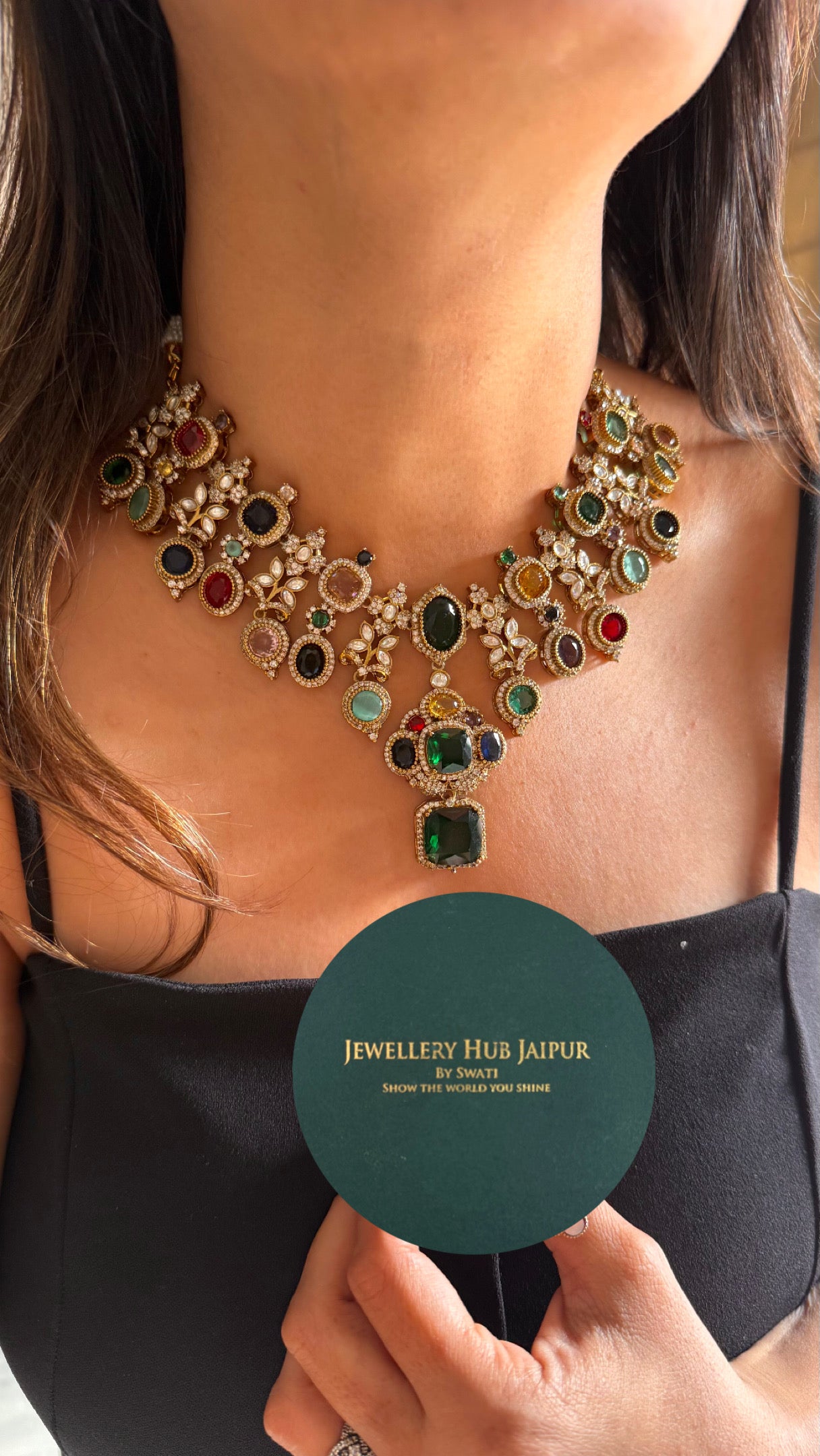 Mixed stone sabyasachi inspired designer collar necklace (emerald)