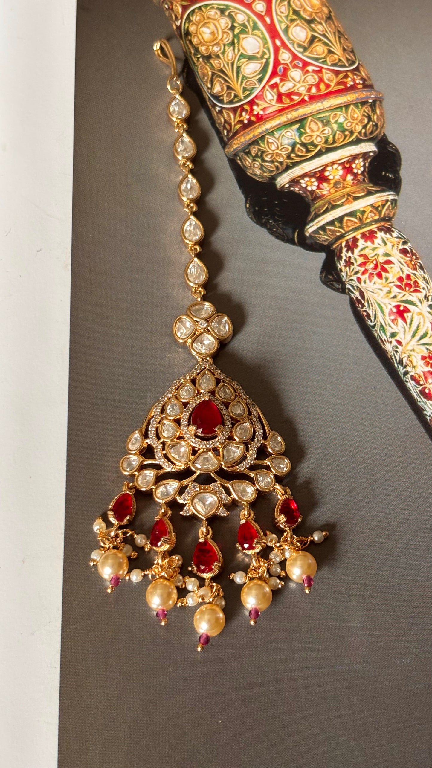 Ruby doublets & moissanite polki necklace with maangtika