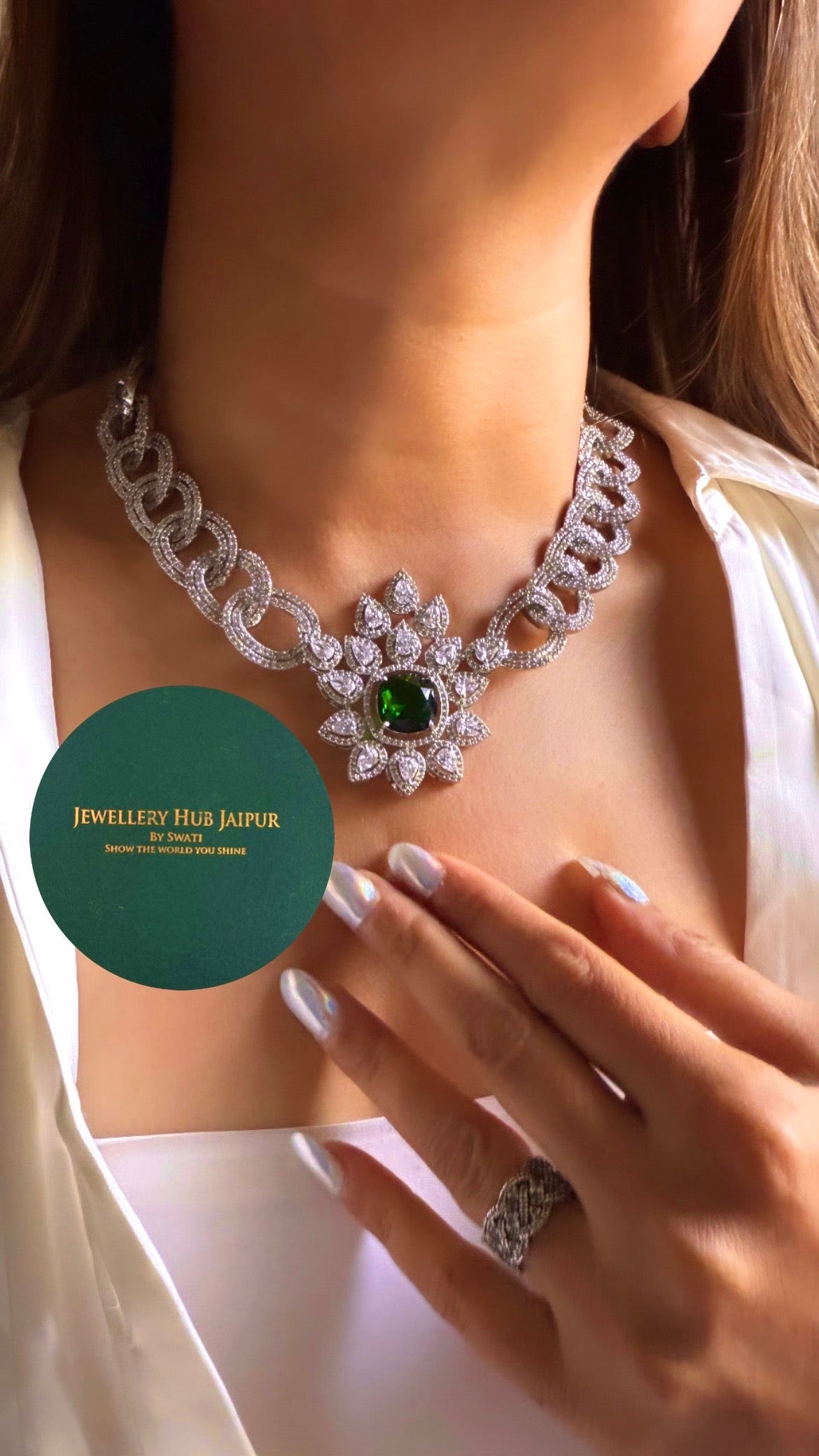 Emerald designer floral necklace