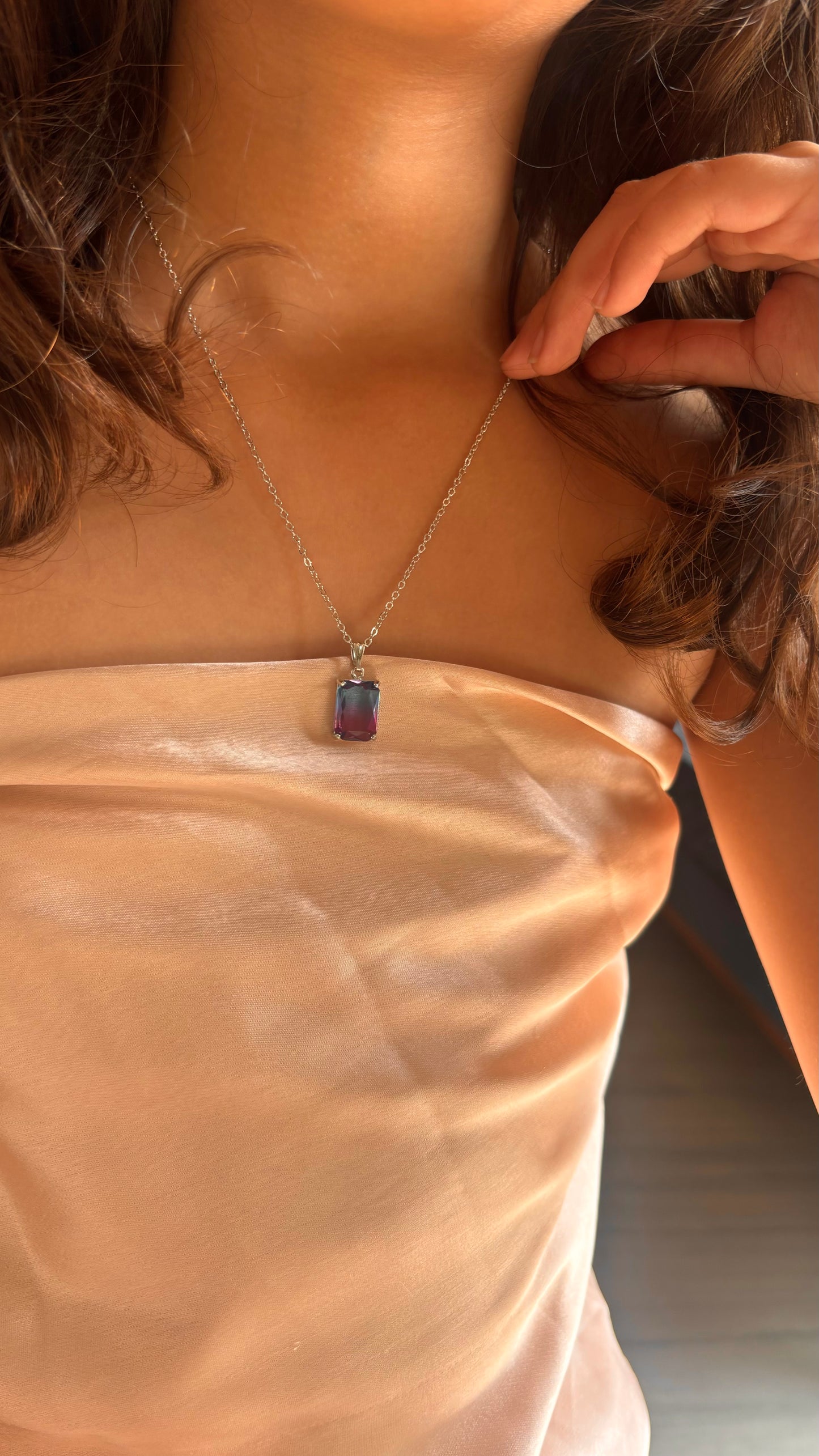 Tanzanite ombre rhodium necklace