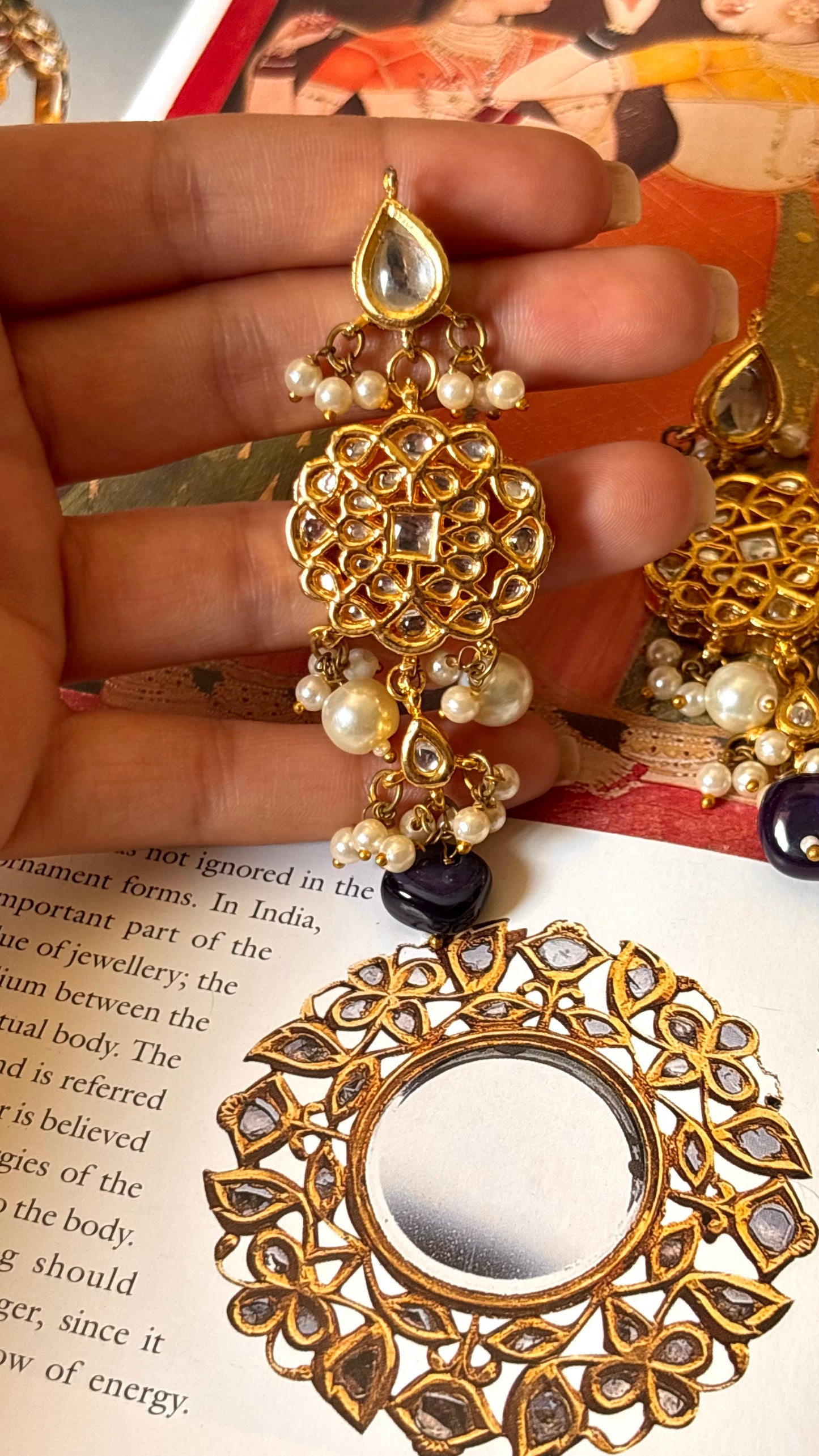 Pearl detailing with sapphire stone Earrings