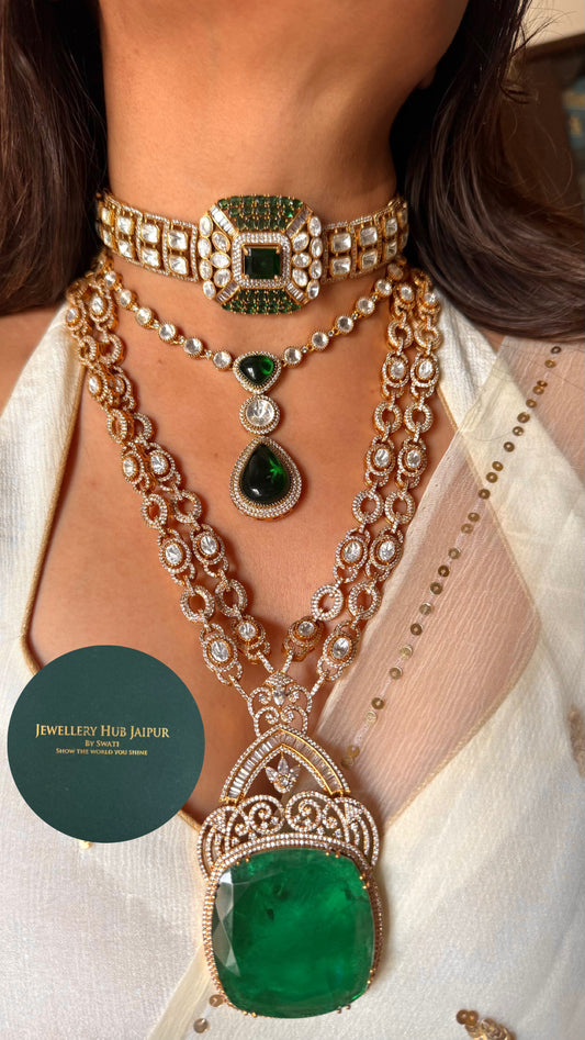 Emerald moissanite polki combo