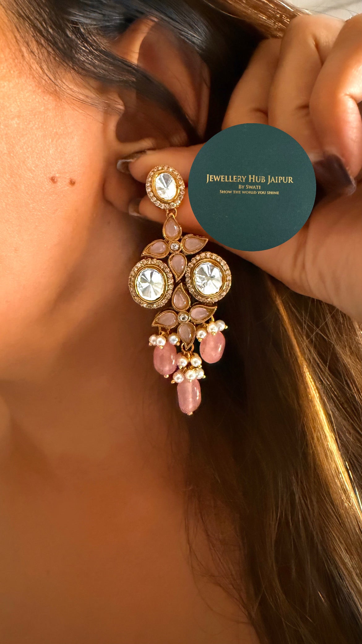 Rose quartz moissanite uncut thread choker set