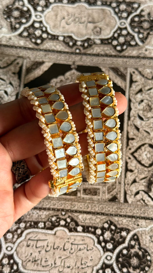 Paachi Mother of pearls with pearls detailing openable bangles