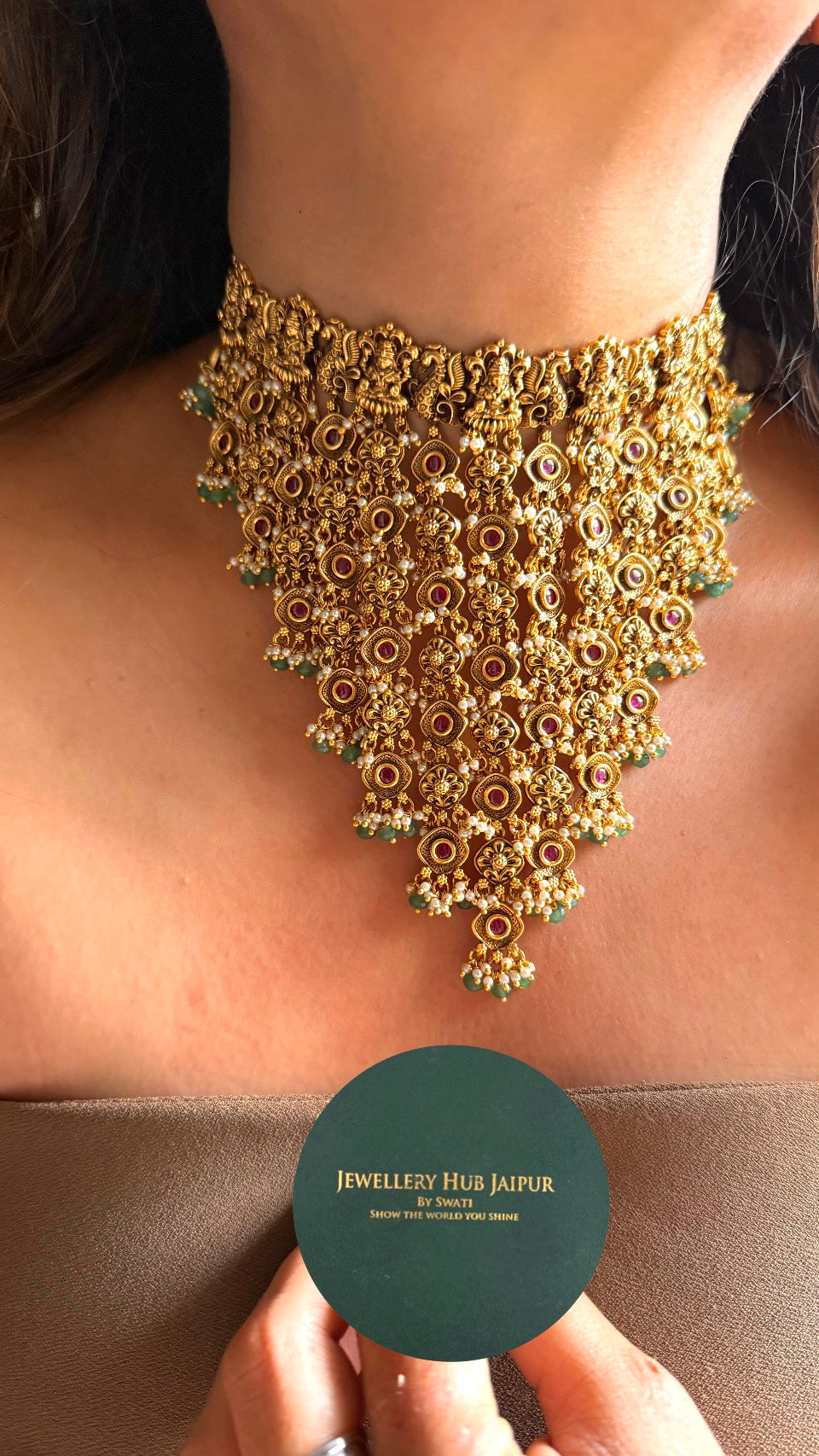 Goddess Laxmi inspired waterfall temple necklace