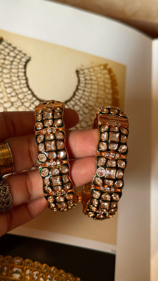 Emerald meenakari polki  bangles