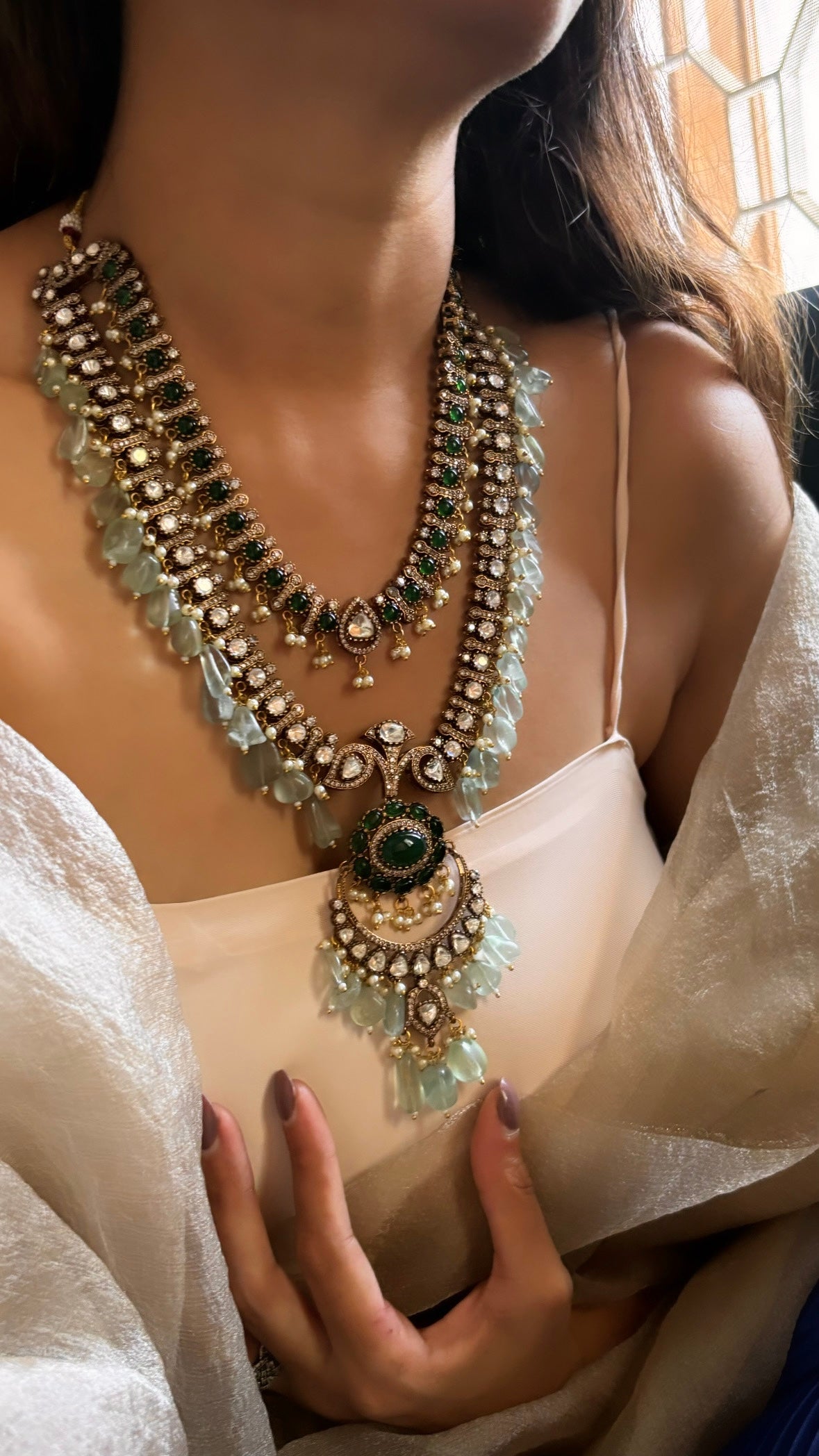 Emerald Moissanite rani haar