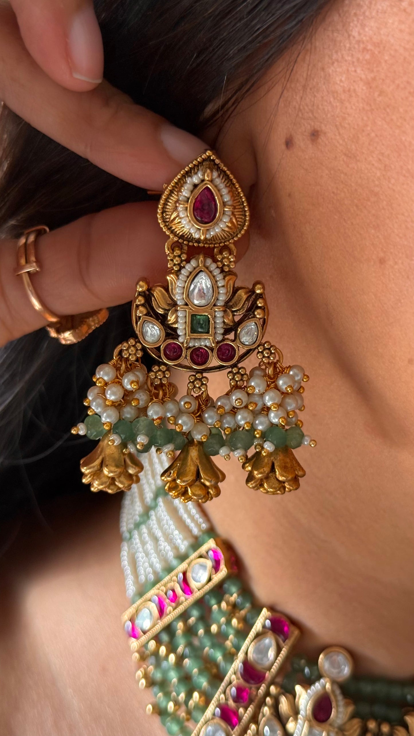 Heritage dropping rose rajwaadi necklace