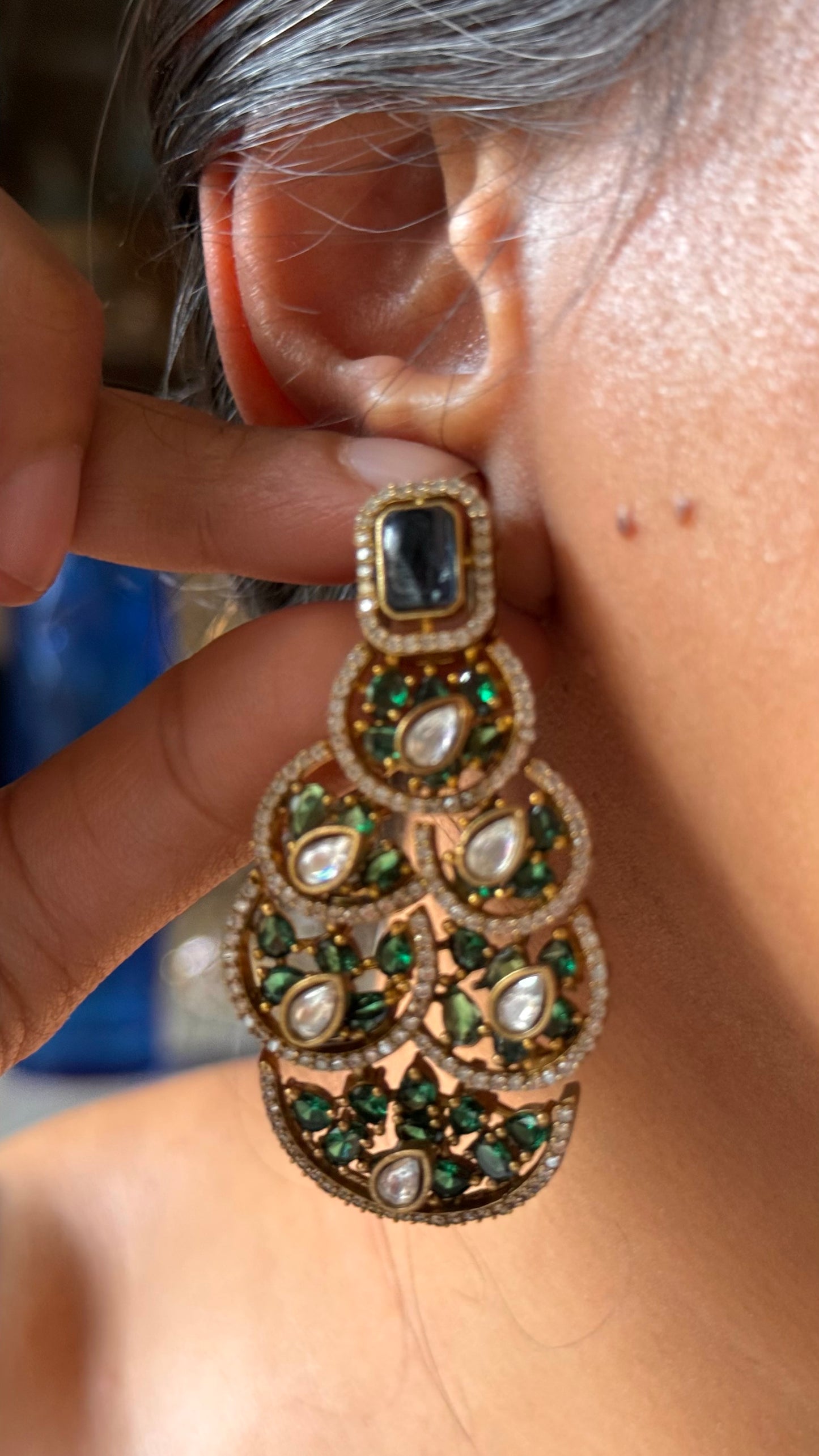 Sapphire doublet with emerald feathered designer Necklace