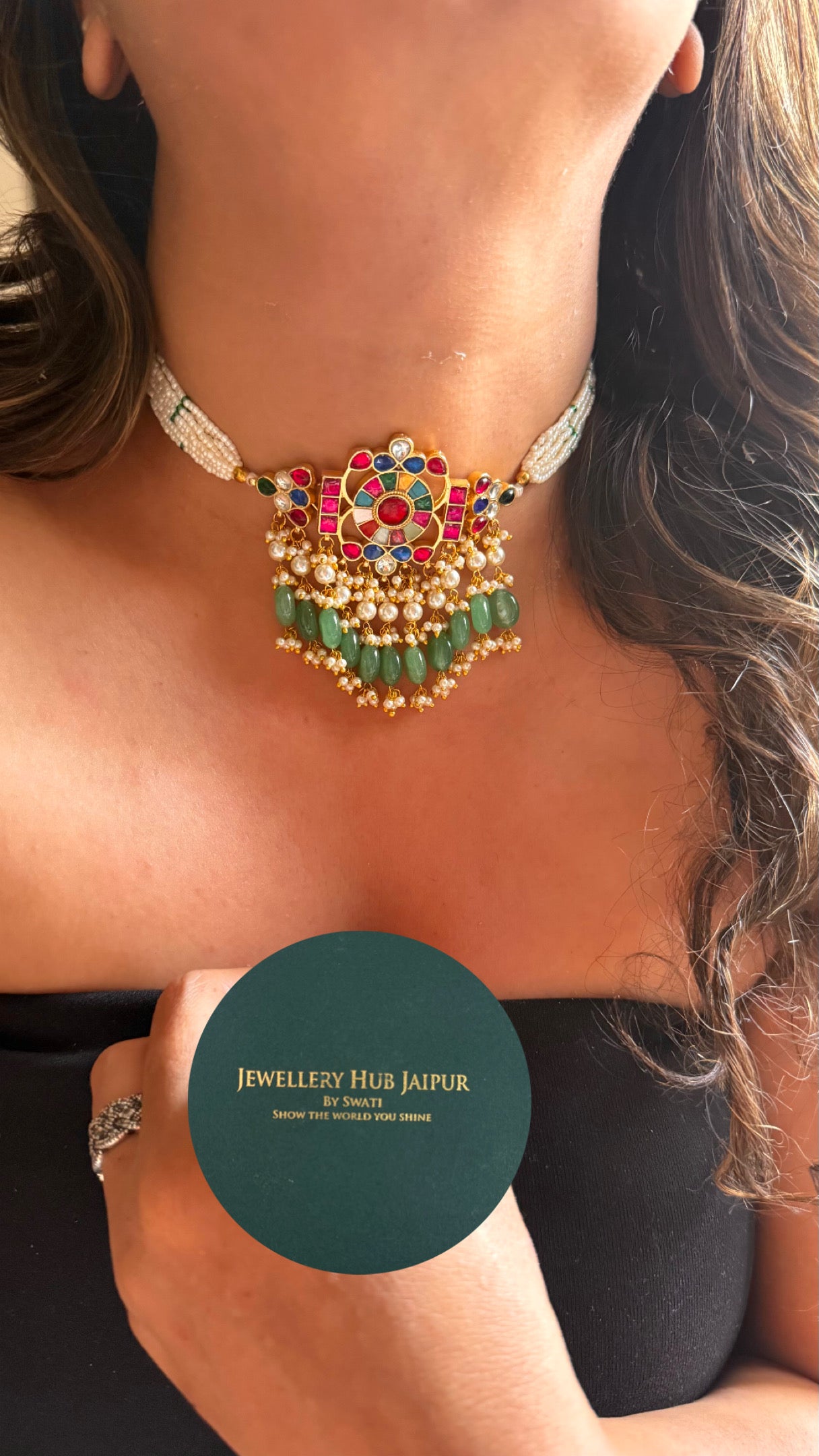 Paachi Kundan jadau with multicoloured thread choker Necklace