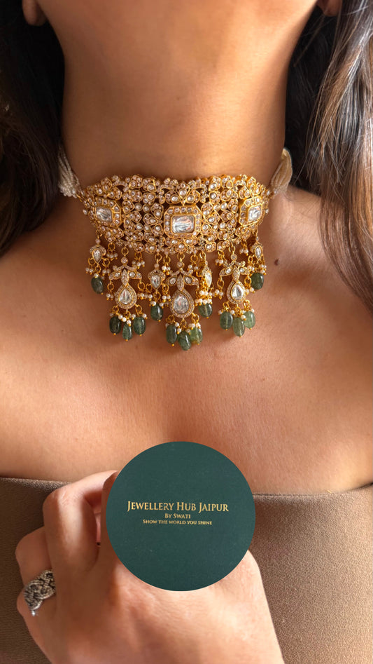 Paachi Kundan with mint drops thread choker necklace