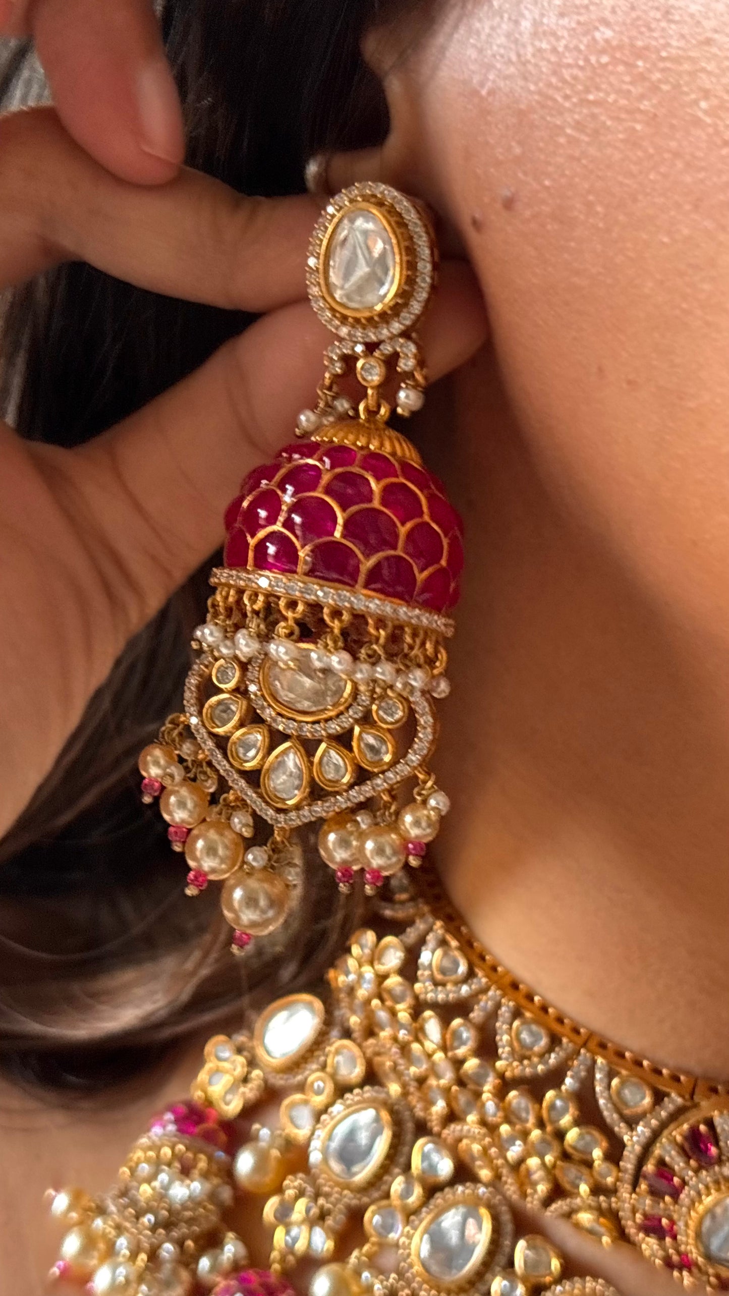 Bridal Asia rani pink with jhumki pattern choker Necklace