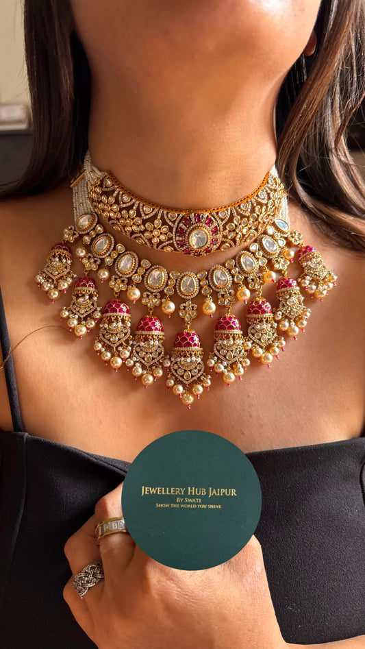 Bridal Asia rani pink with jhumki pattern choker Necklace