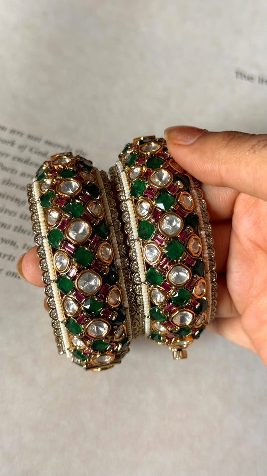 Emerald doublet real Moissanite bangles