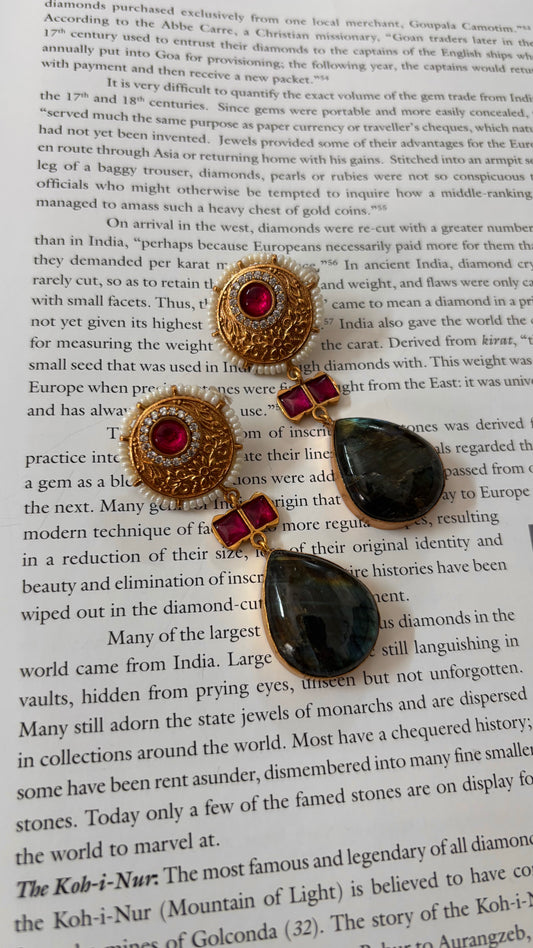 granite and ruby Amrapali inspired danglers