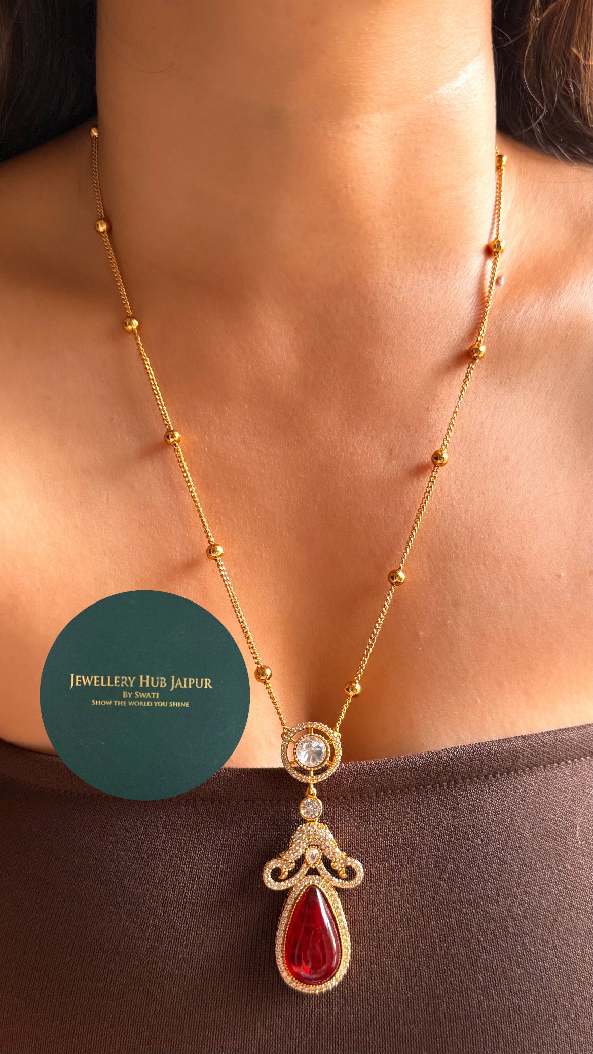 Ruby doublet moissanite minimal pendant set