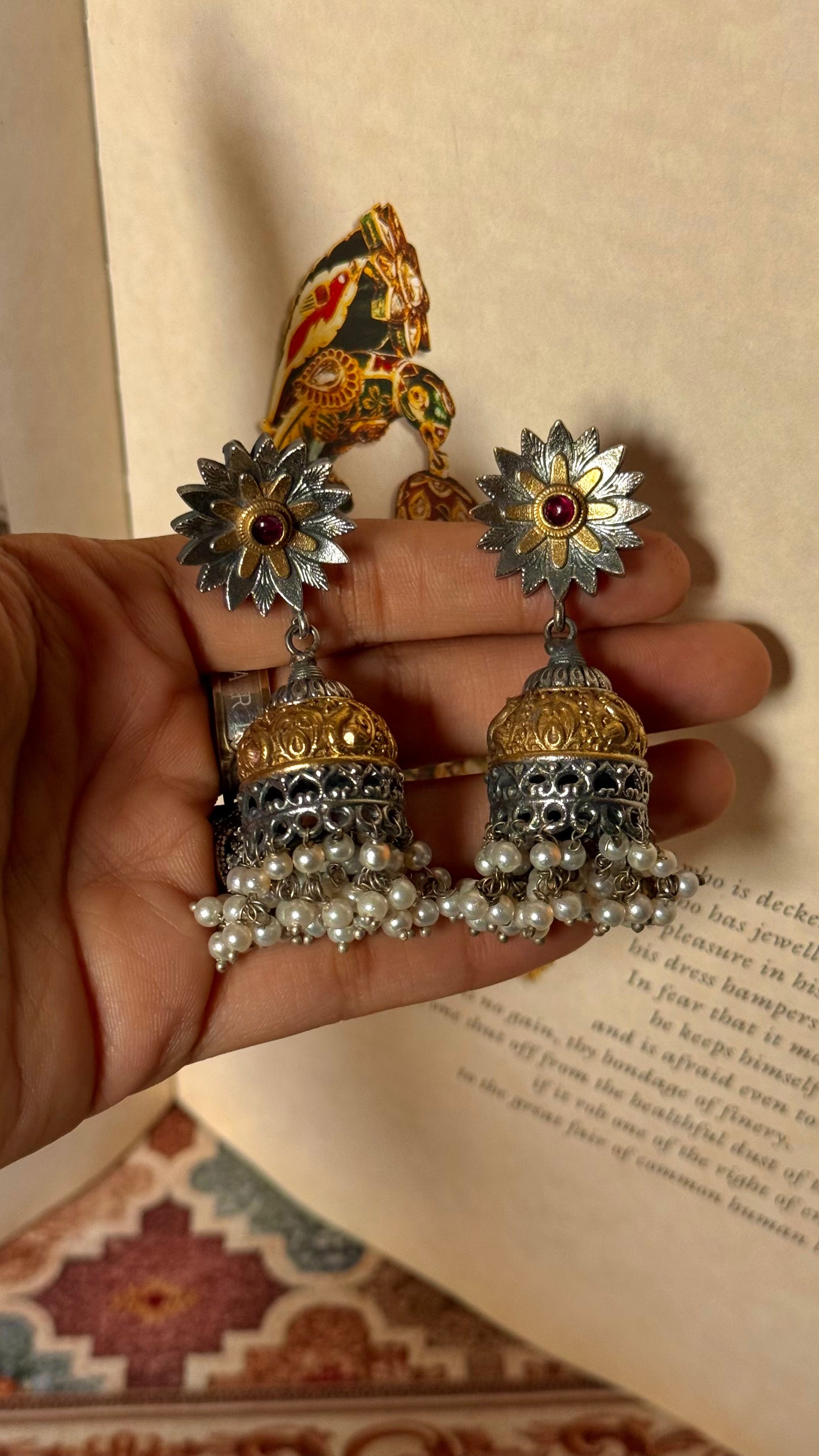 Ruby floral garo tribal earrings