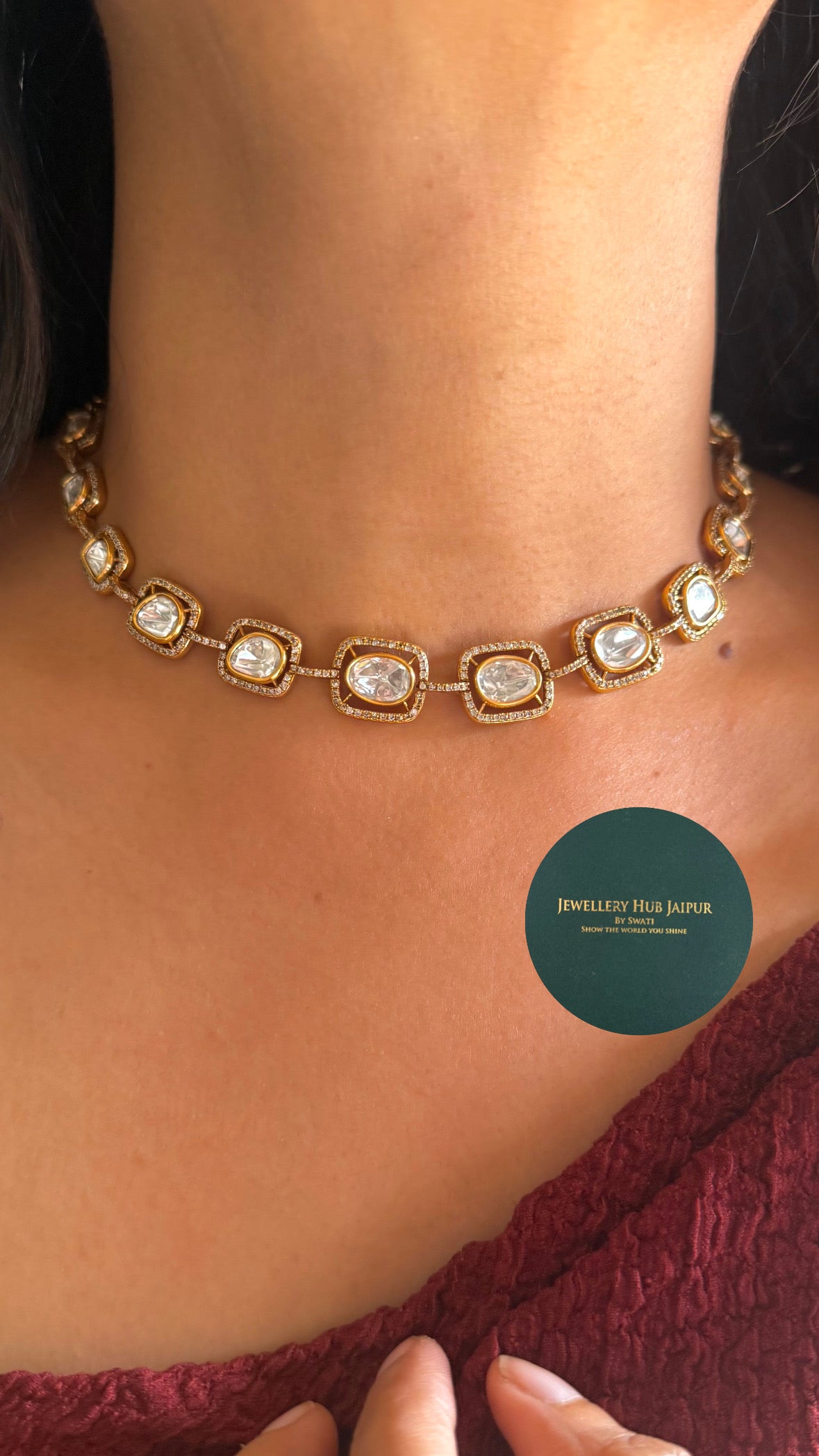 Real polki single line necklace