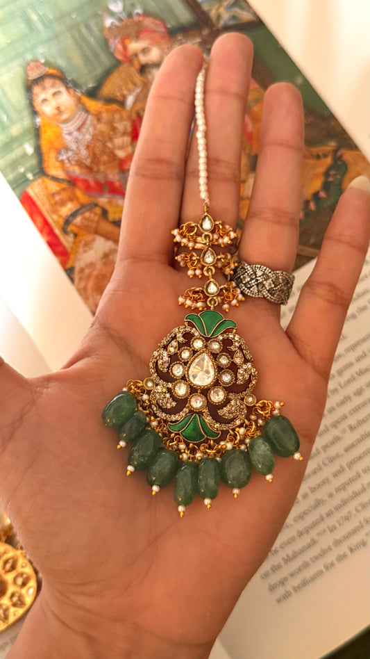 Emerald katdana with emerald drop maangtika