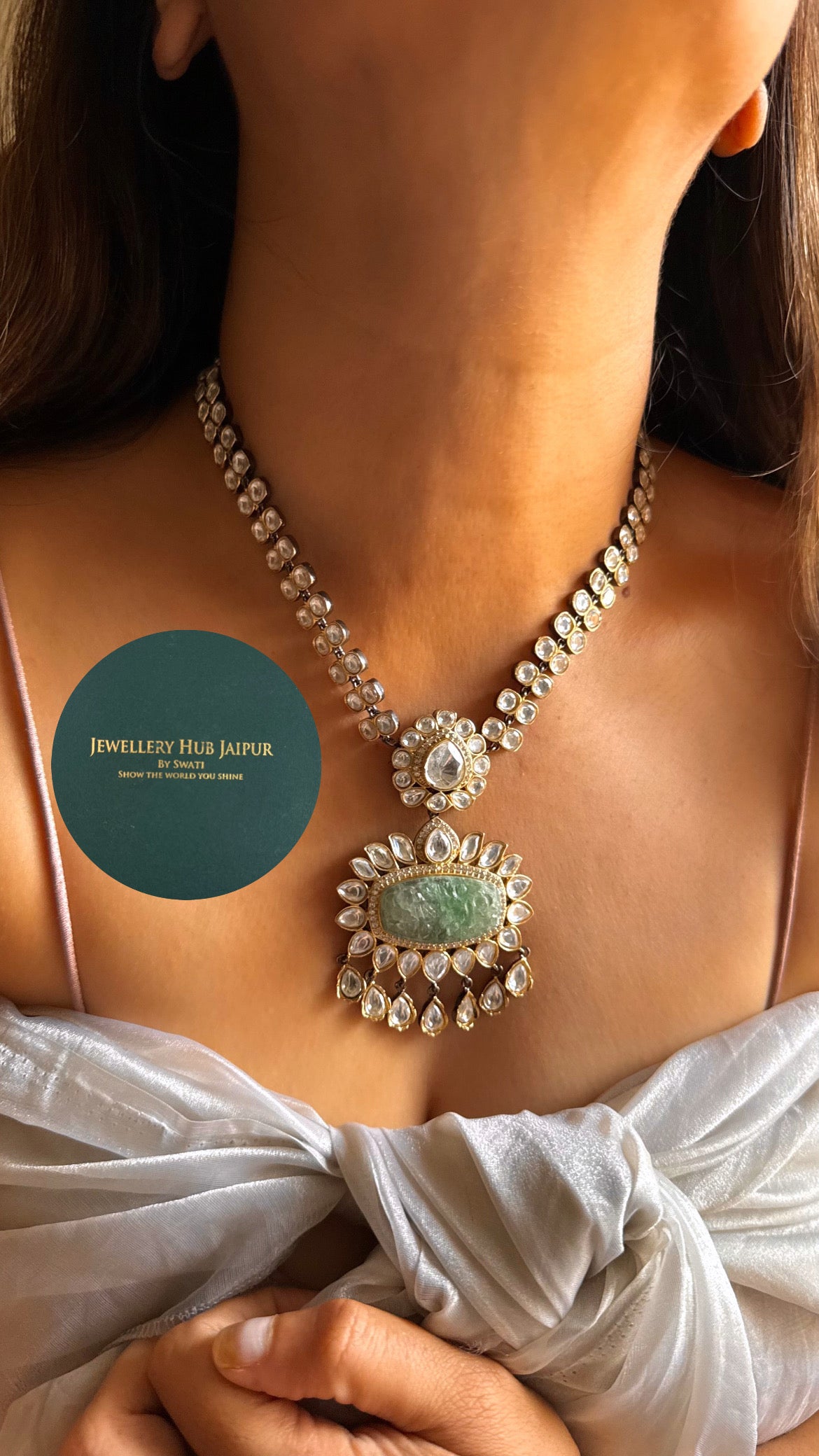 Mint doublet moissanite polki collar set