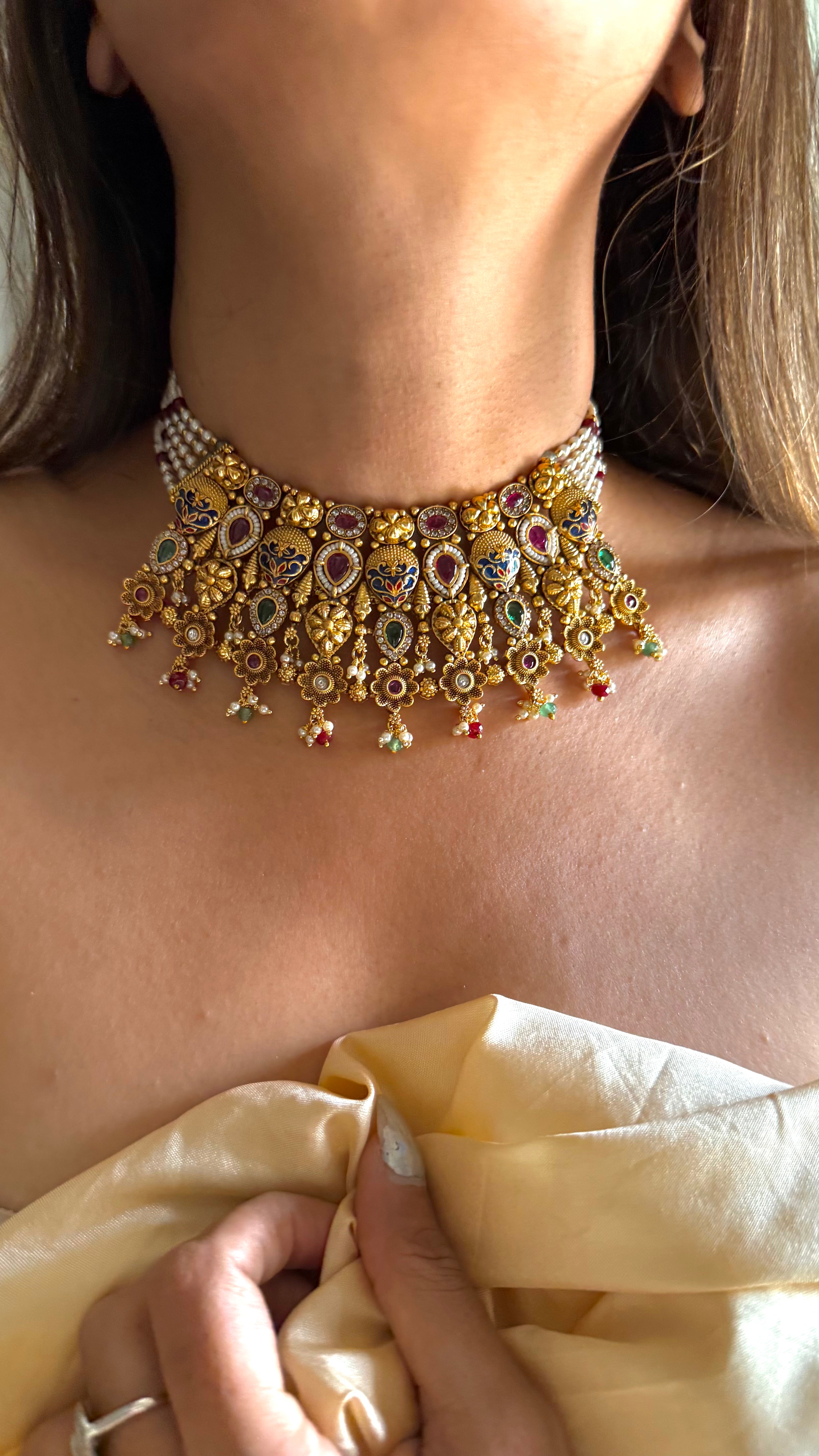 Ruby & emerald rajwada choker