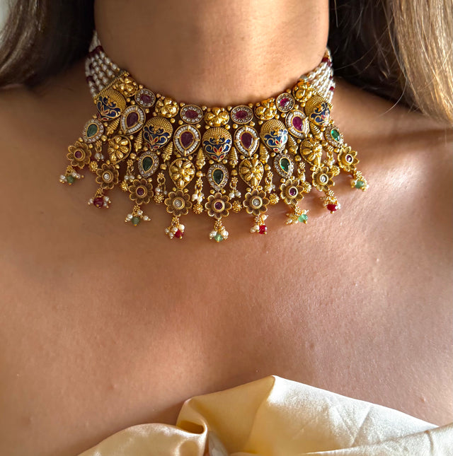 Ruby & emerald rajwada choker