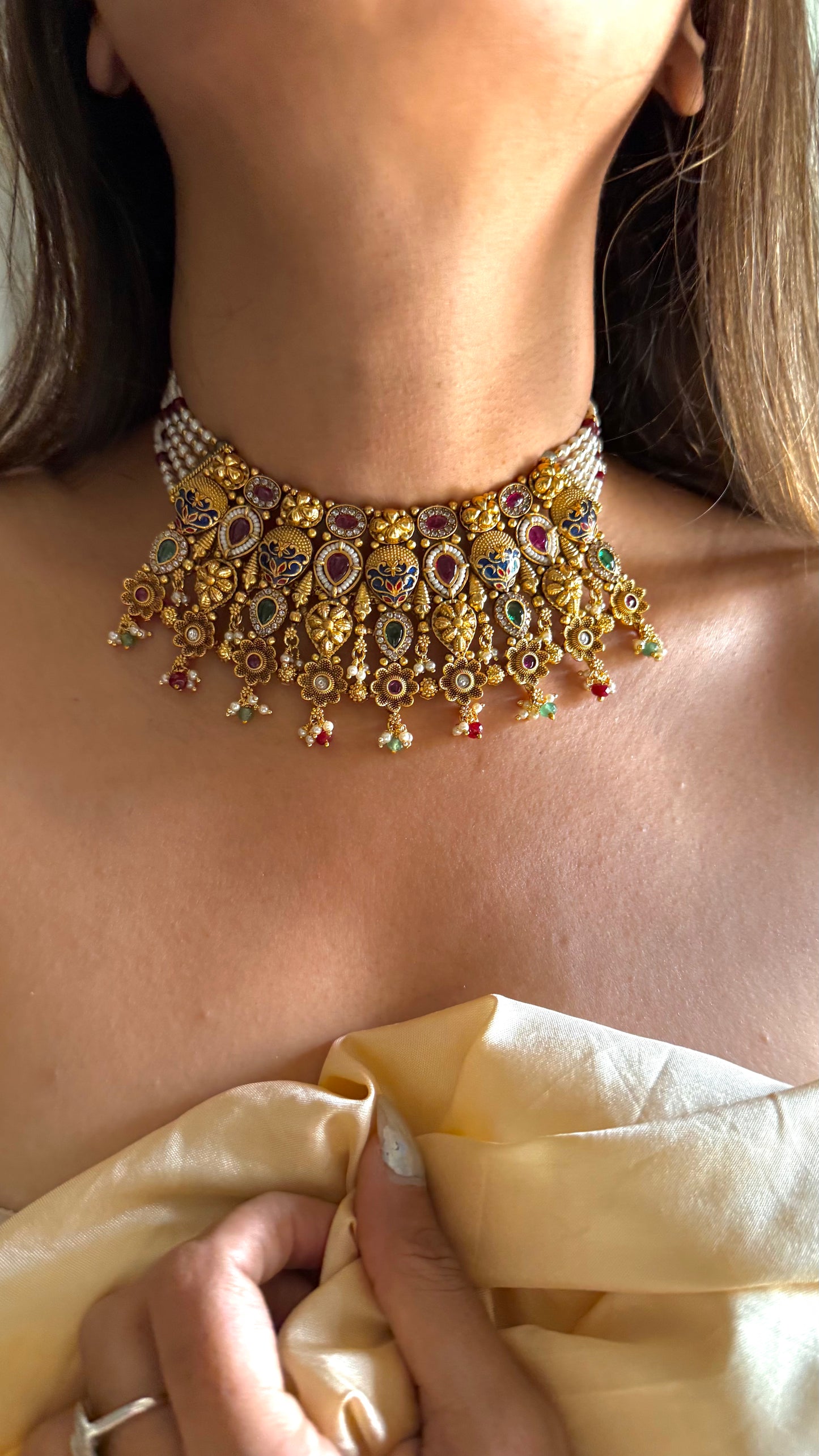 Emerald & ruby meena rajwada choker