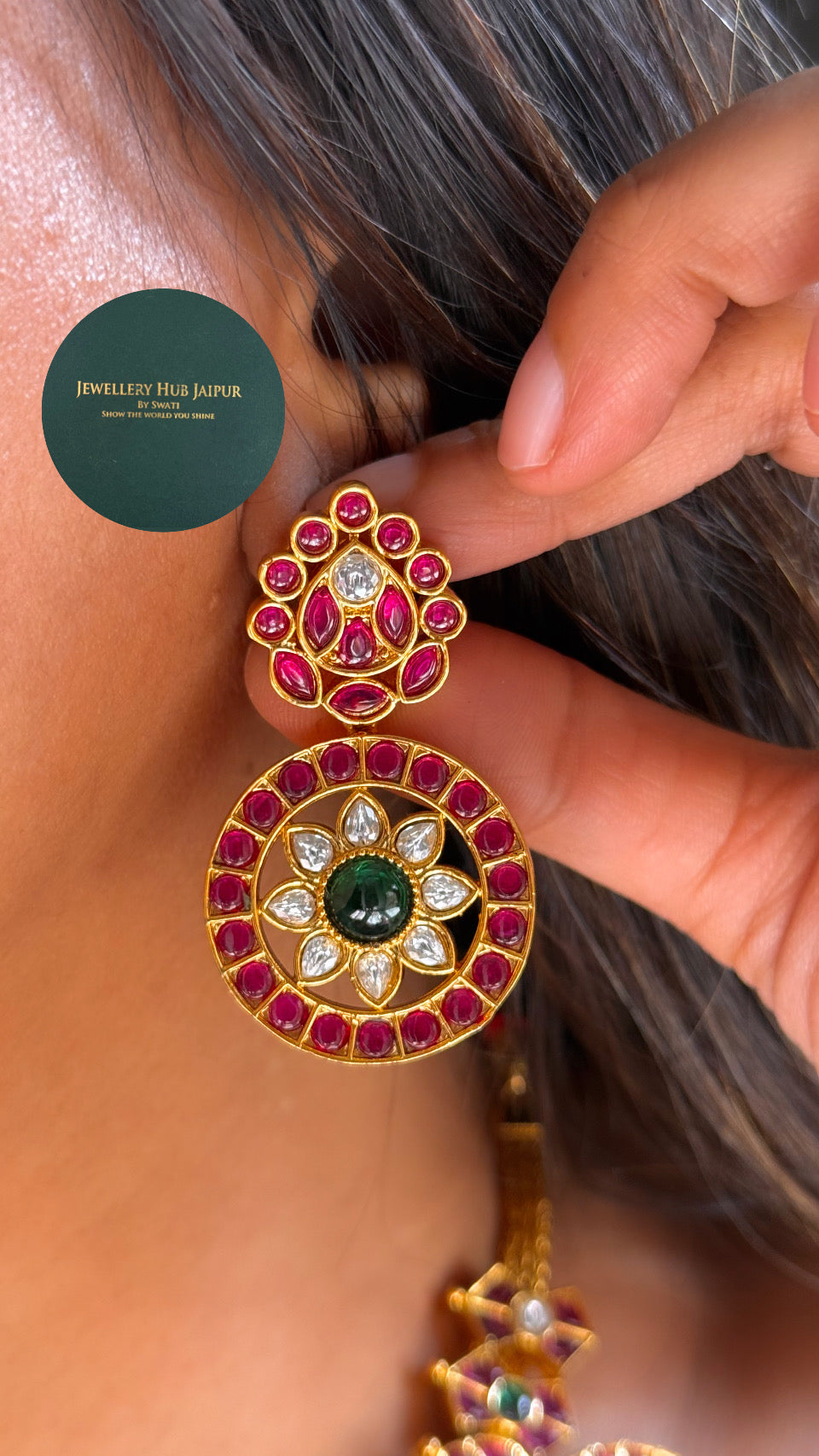 Rani pink Kemp polki necklace