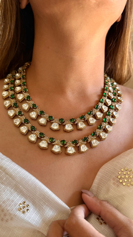 Emerald dual layered moissanite necklace