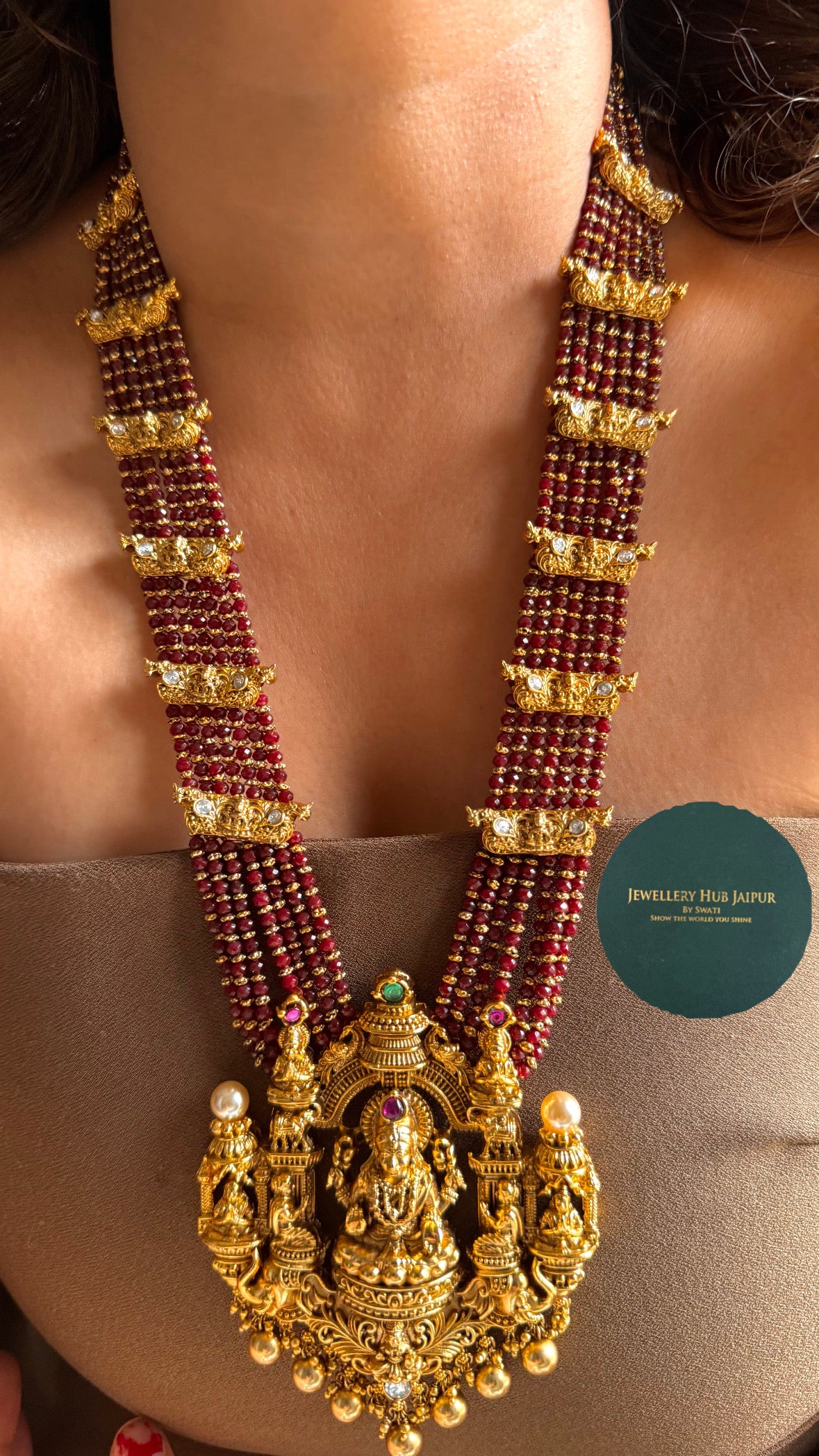 Goddess Laxmi inspired temple long necklace- Ruby