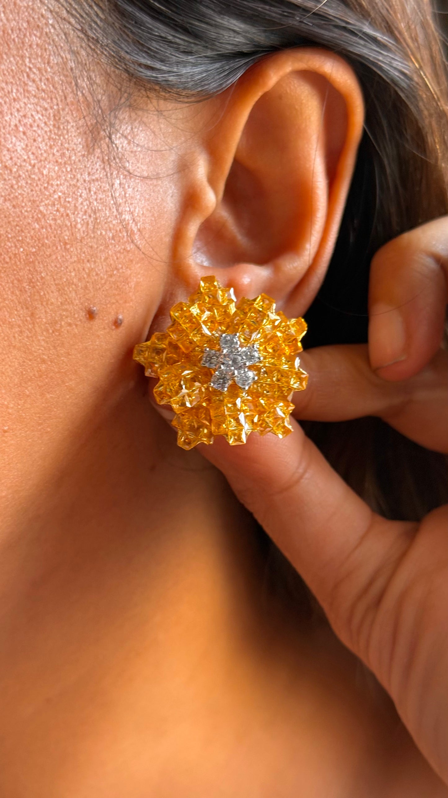 Topaz diamond floral studs