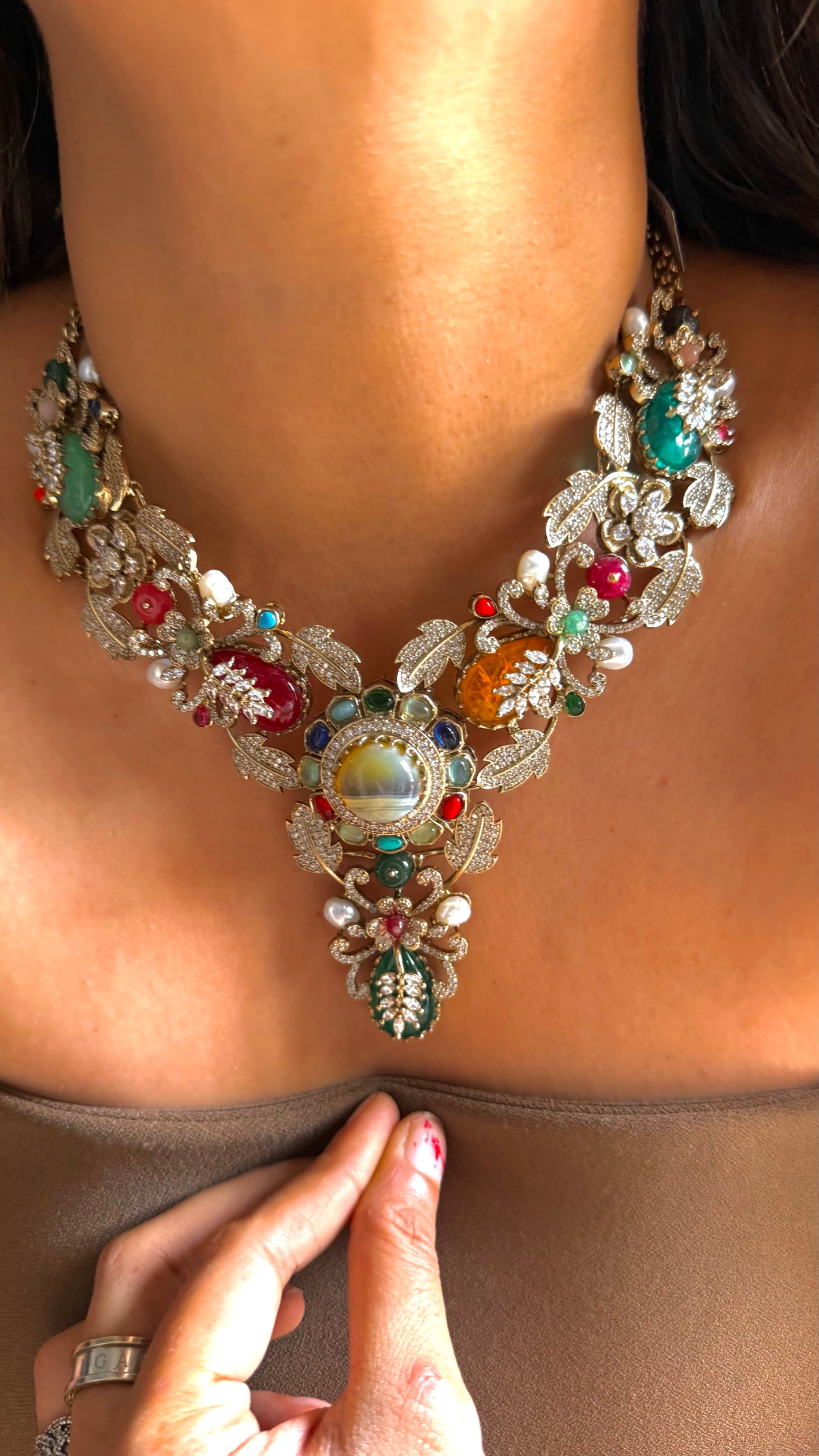 Sabya Inspired mixed polki designer collar necklace