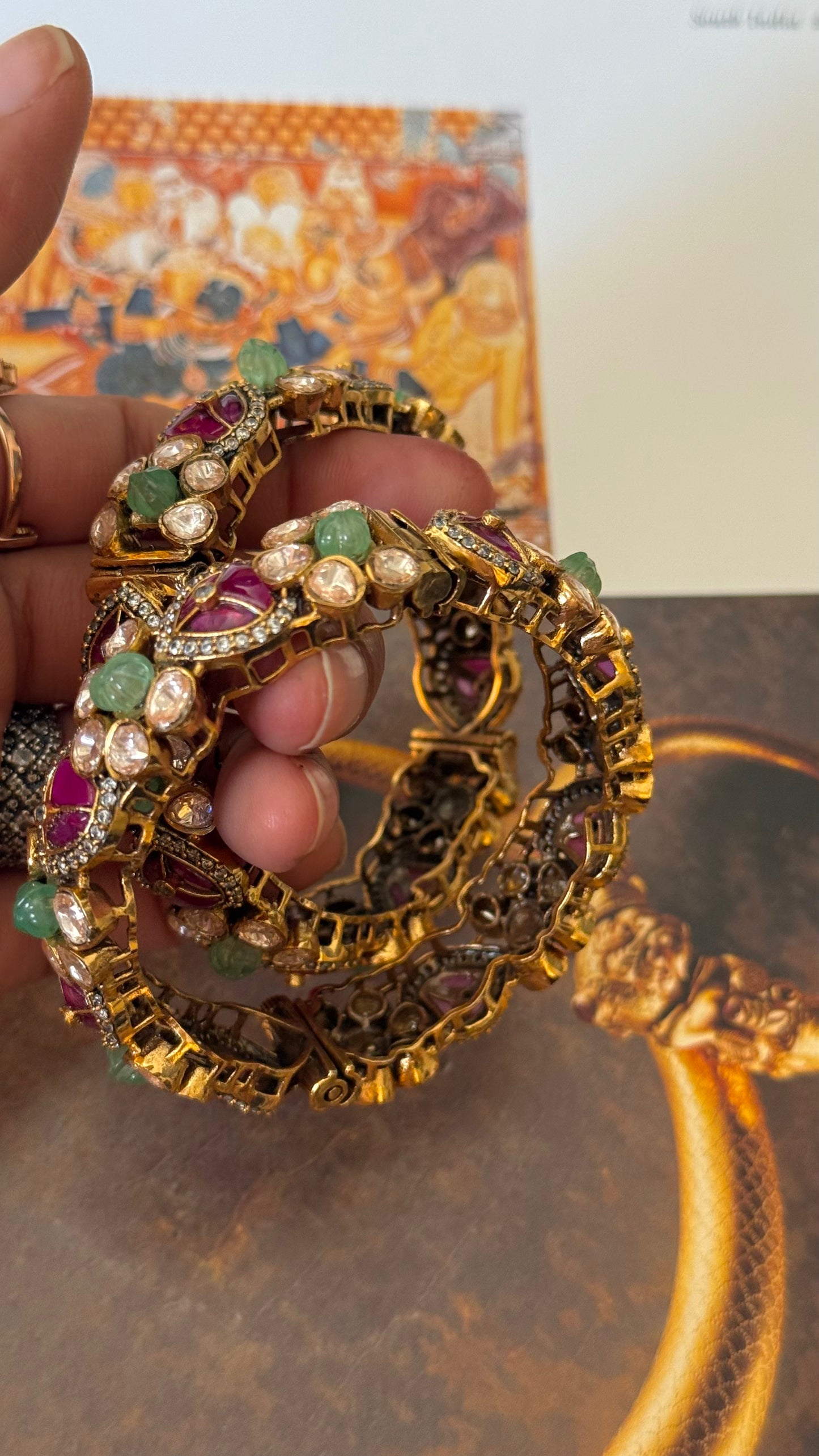 Mint & rani pink real moisssanite bangles