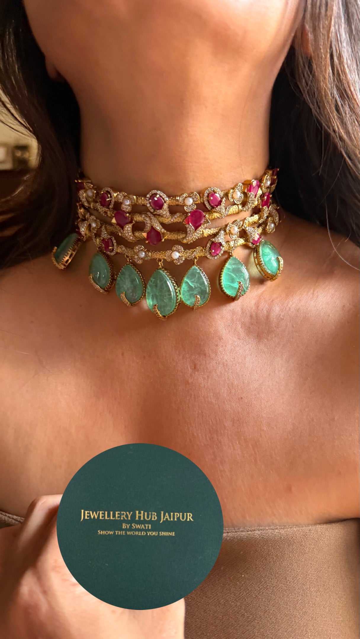 Rani pink & mint cocktail statement choker
