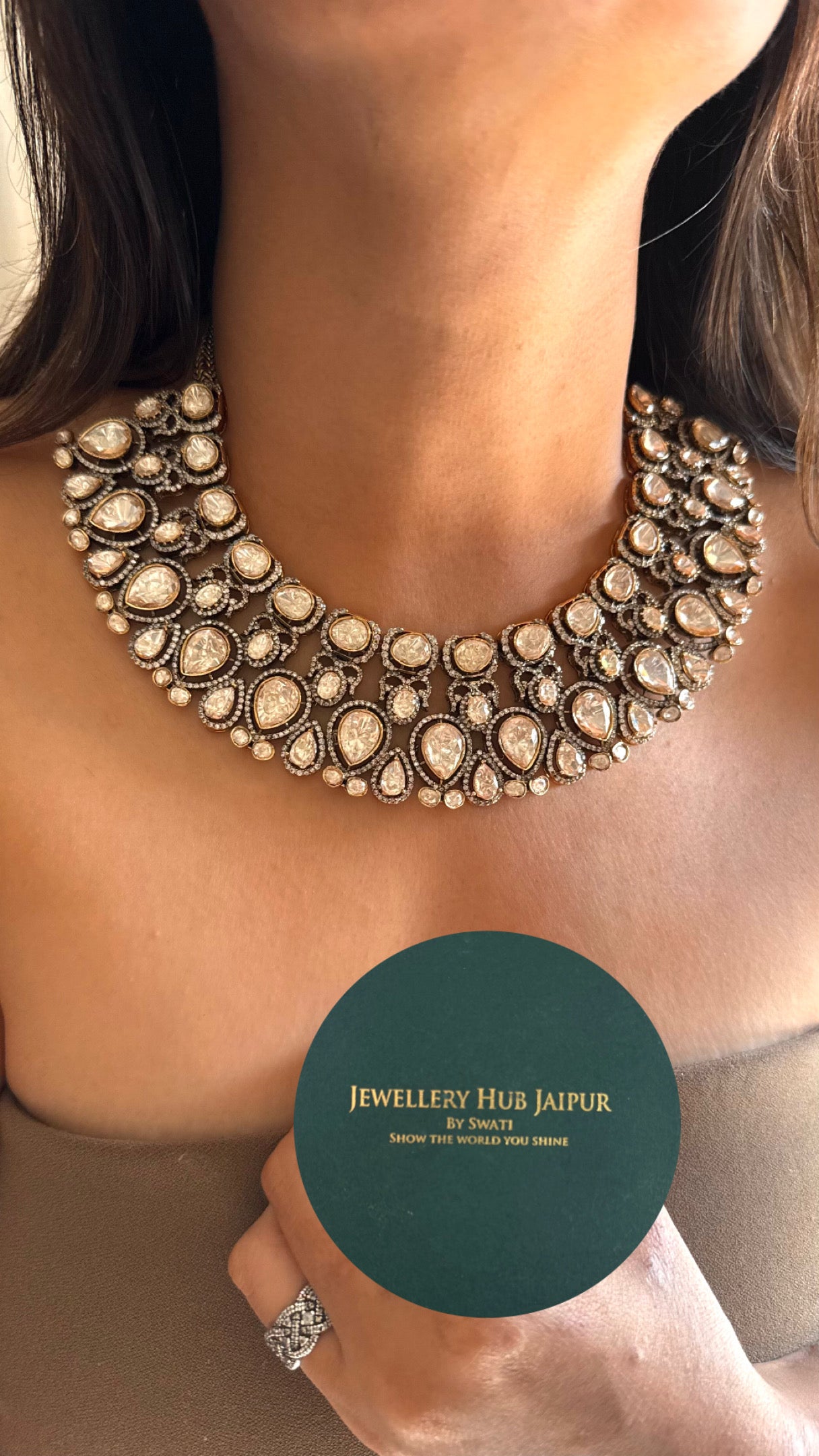 Peeli polki moissanite Victorian collar Necklace