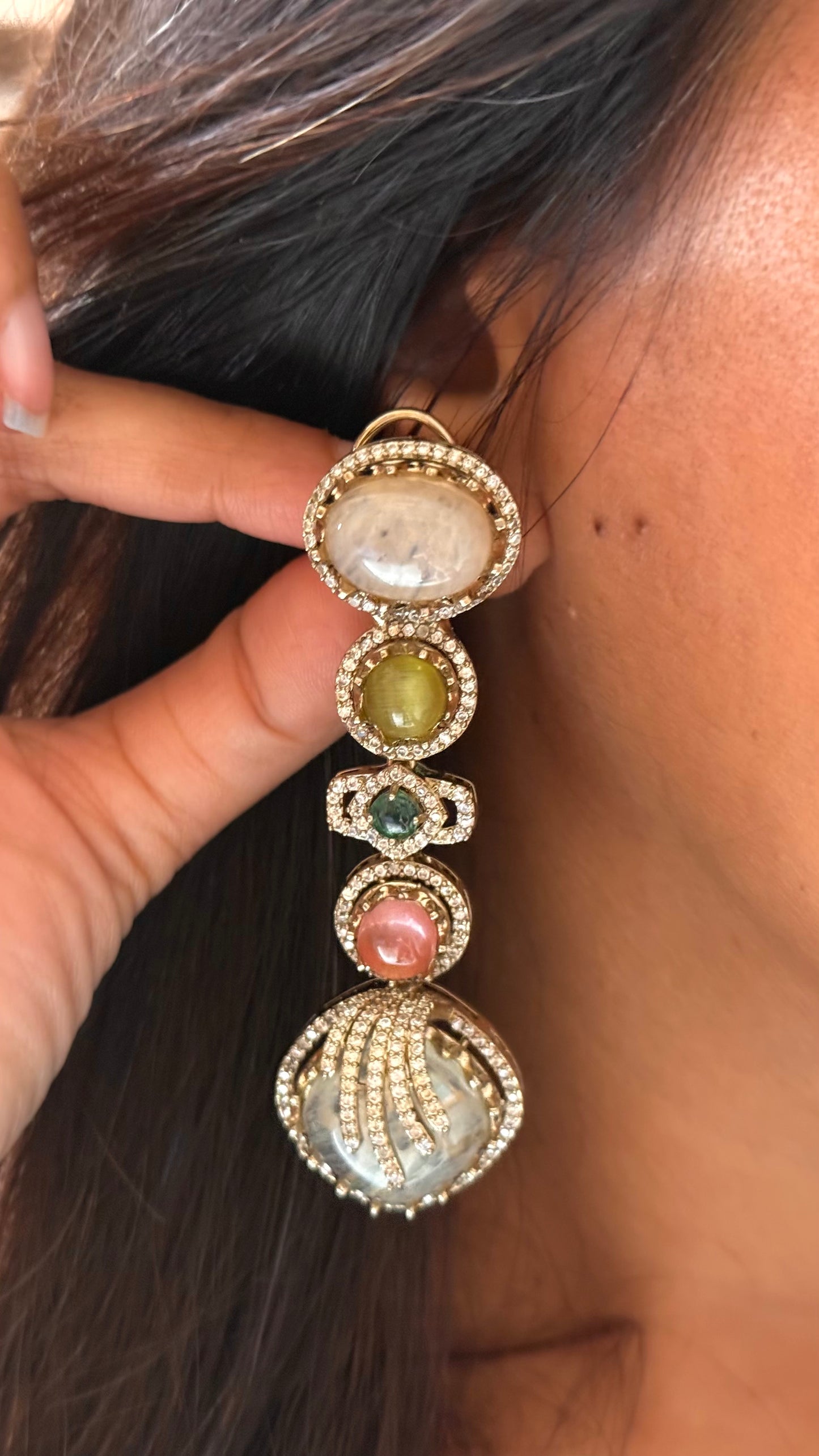 Sabyasachi inspired with real stone navratna Earrings