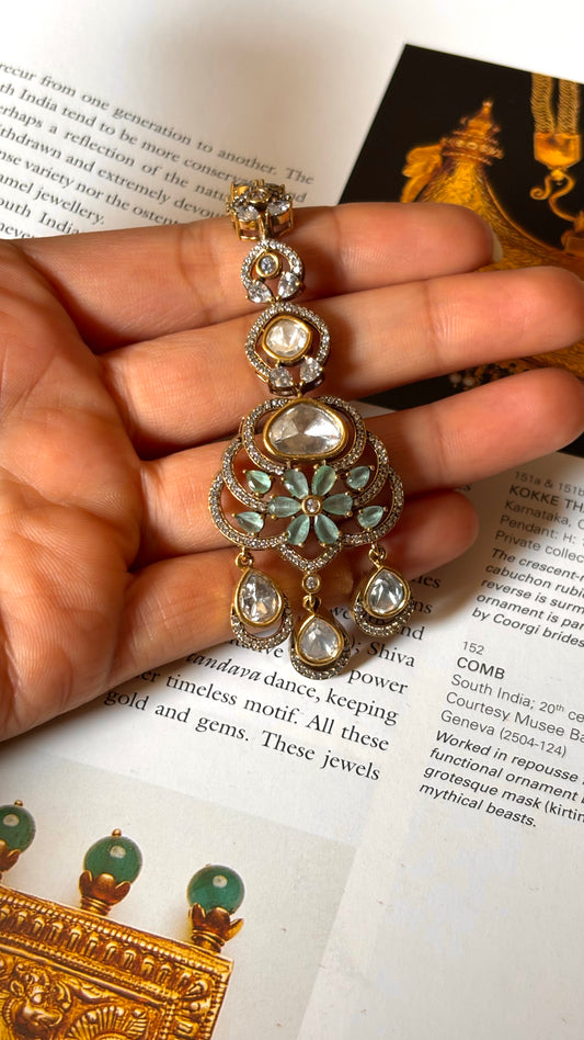 mint floral maangtika