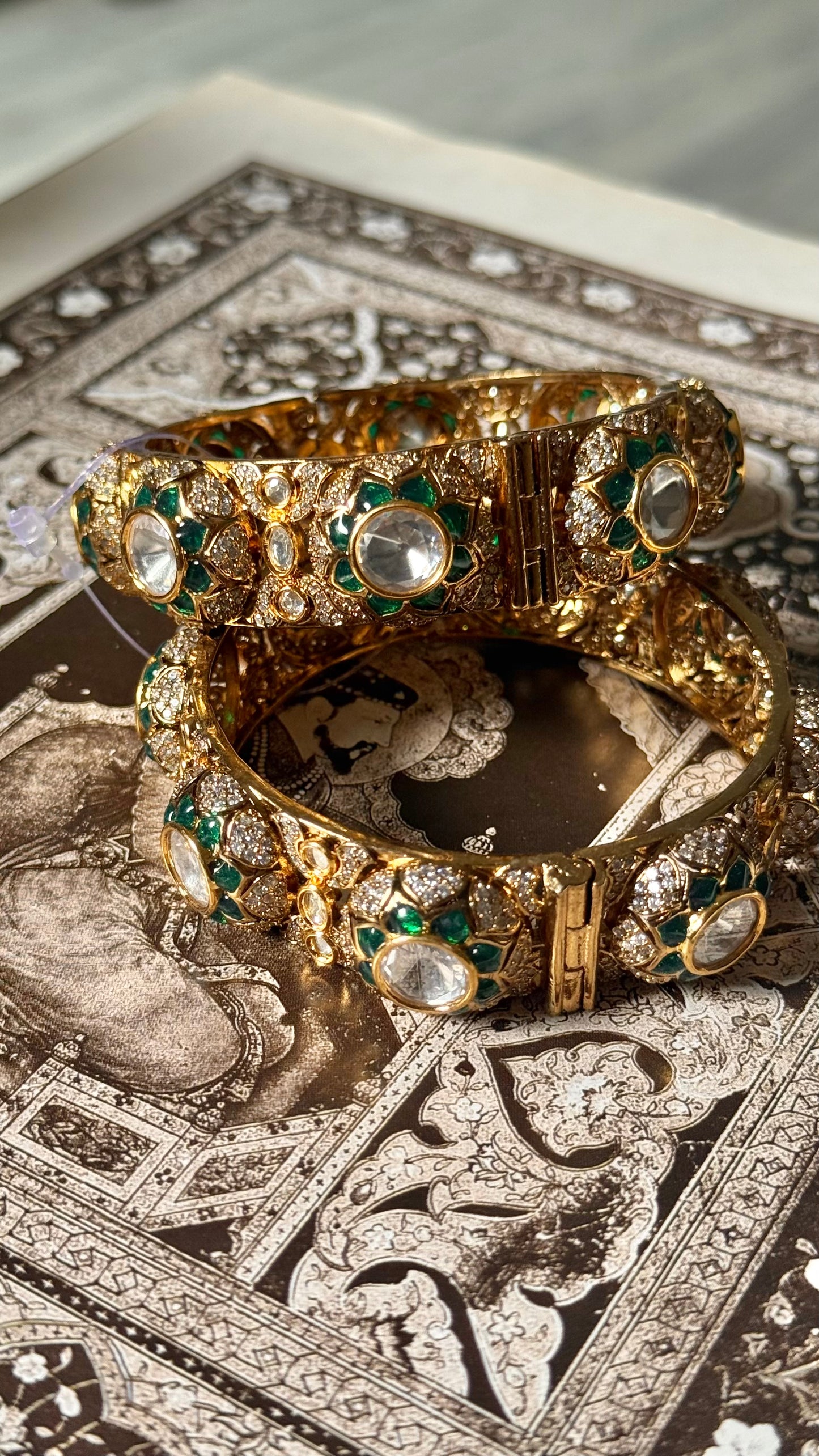 Emerald floral moissanite Victorian openable bangle