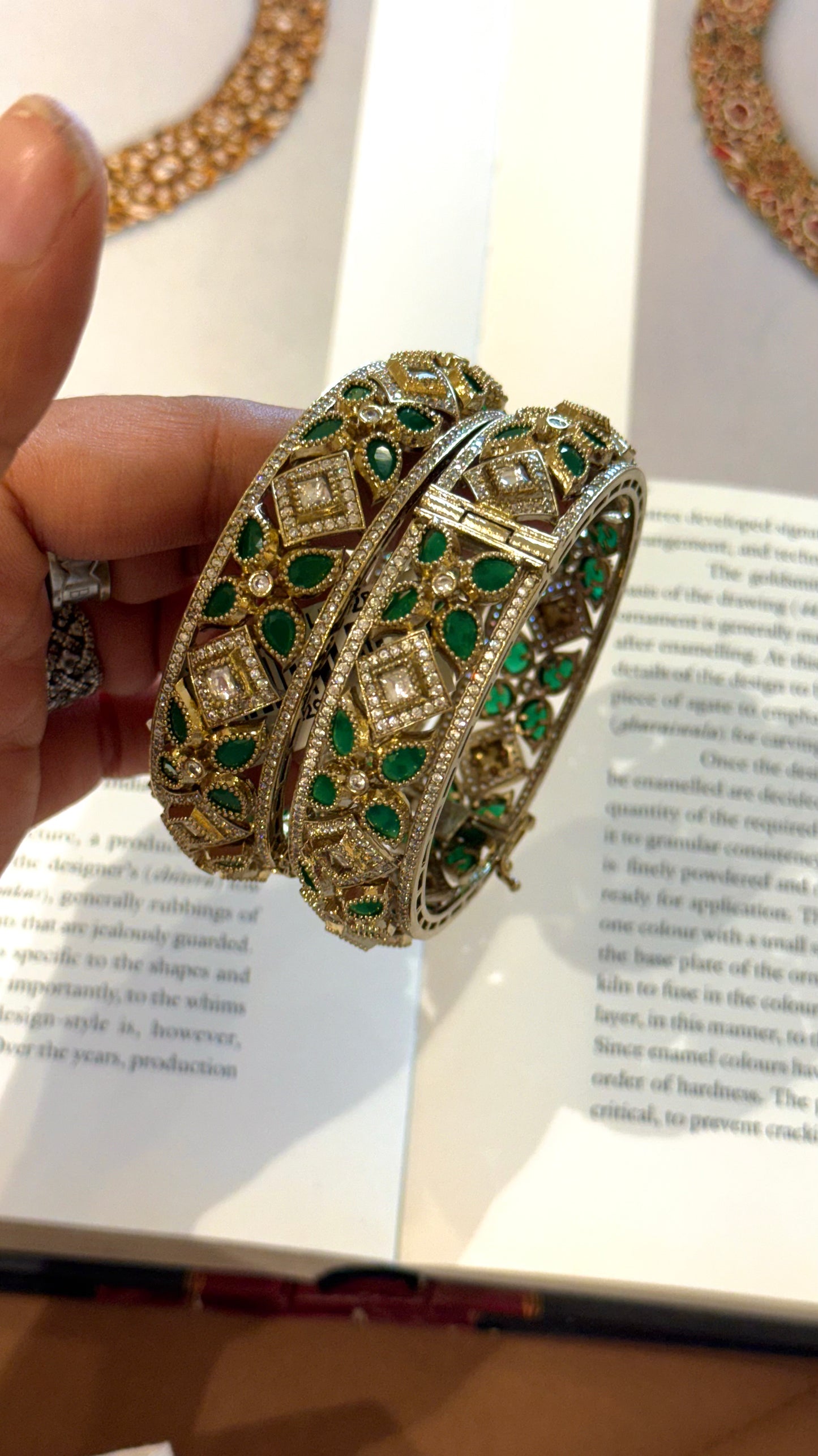 Emerald leaf designer Victorian bangles
