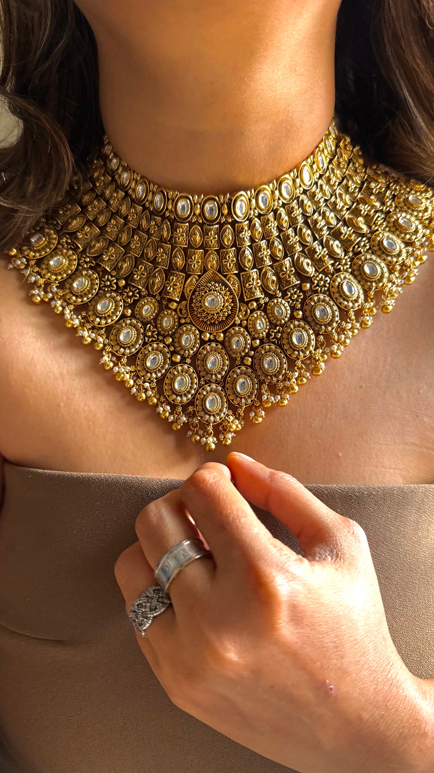 Oxidised heritage Royal Rajwada Polki choker necklace set