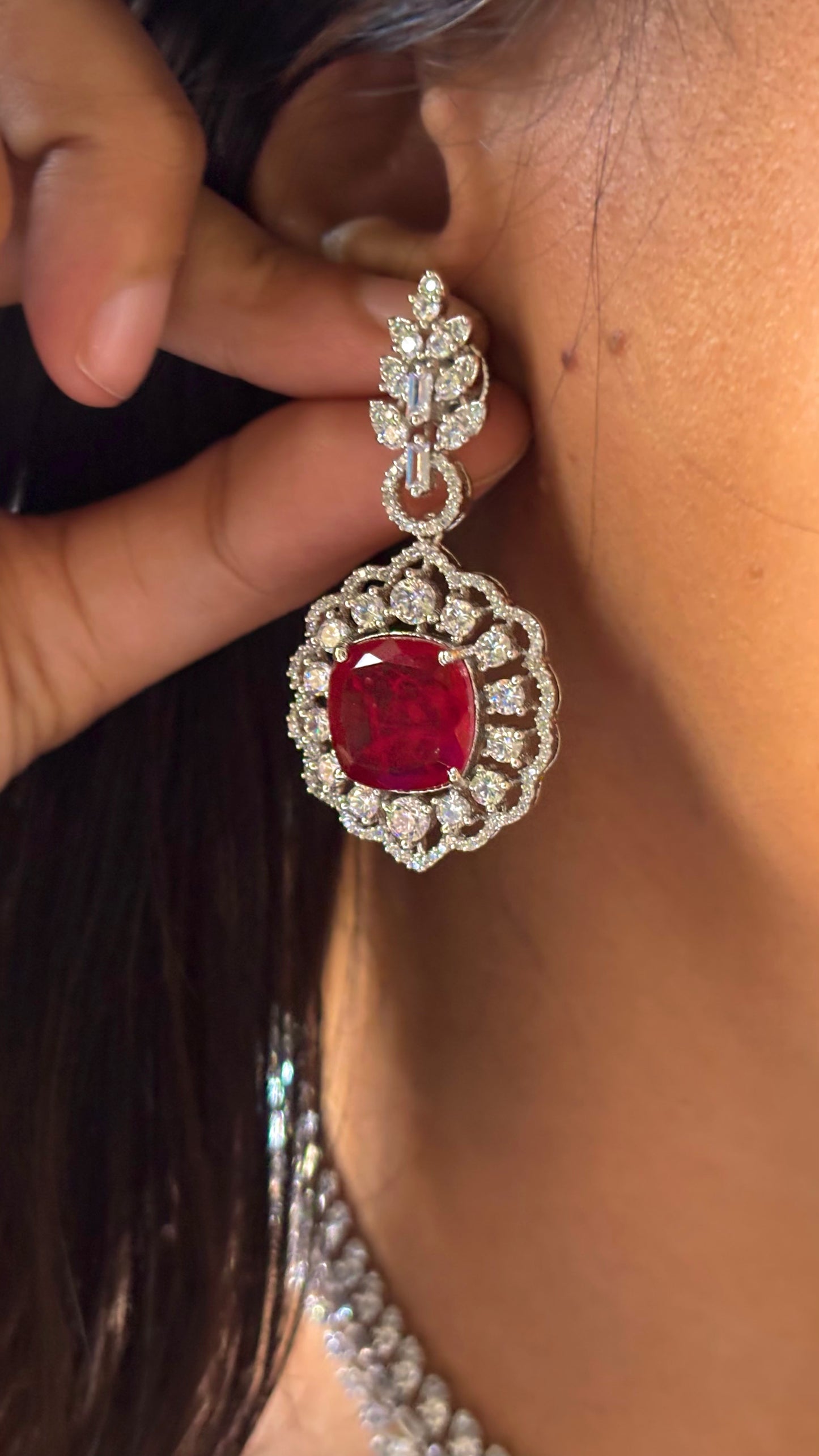 Ruby Designer cz leafy crystal necklace