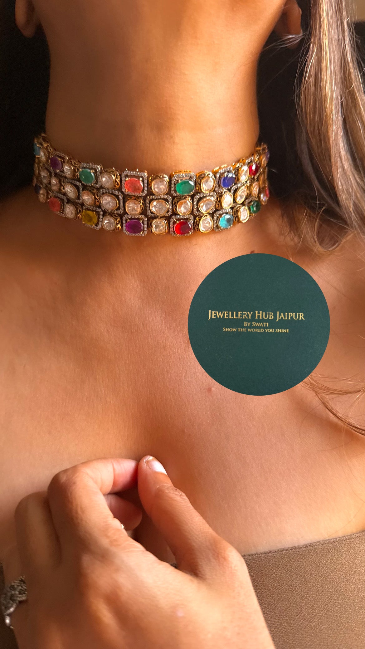 Navratna doublet moissanite choker set