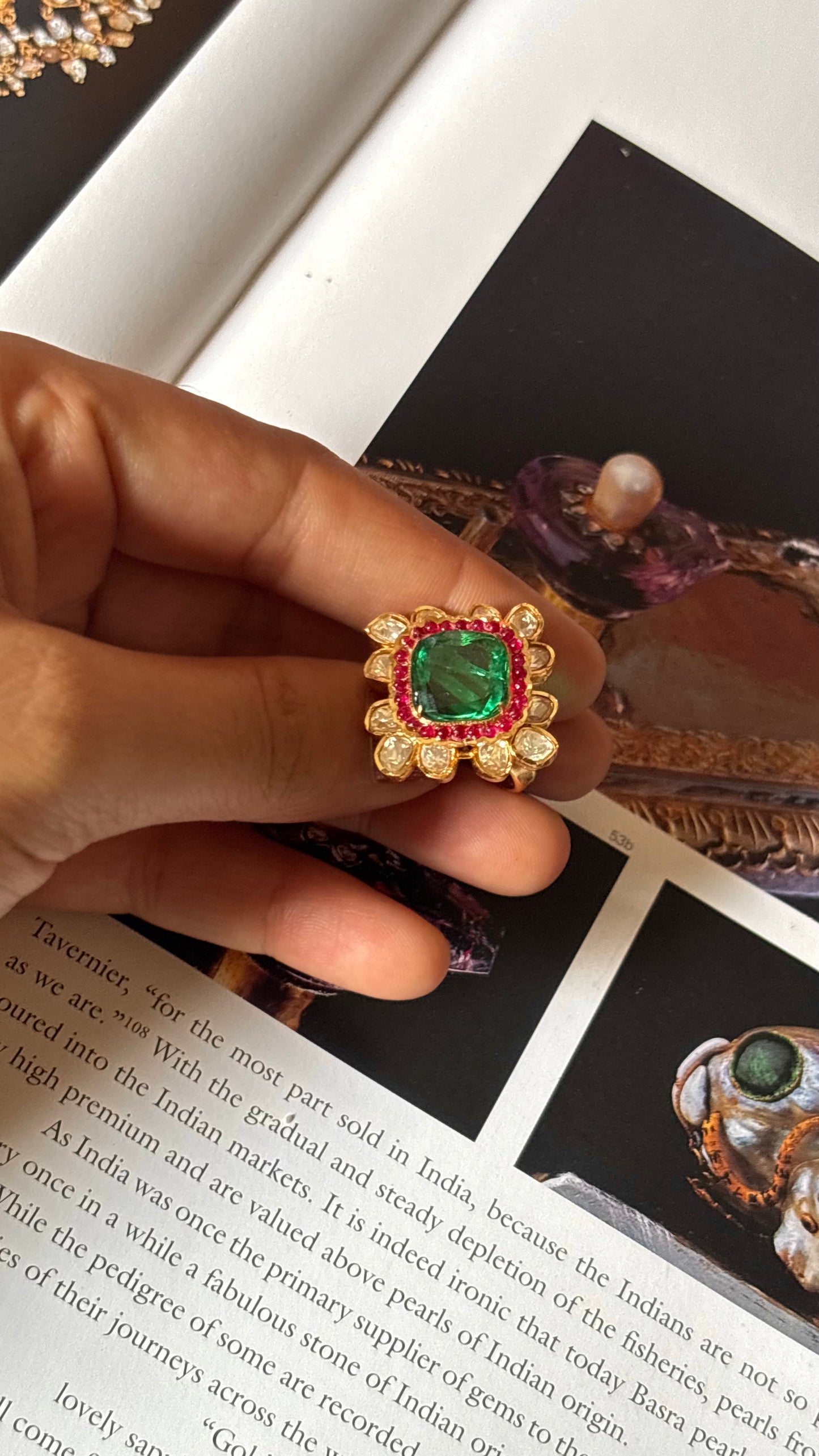Ruby & emerald doublet peeli polki ring