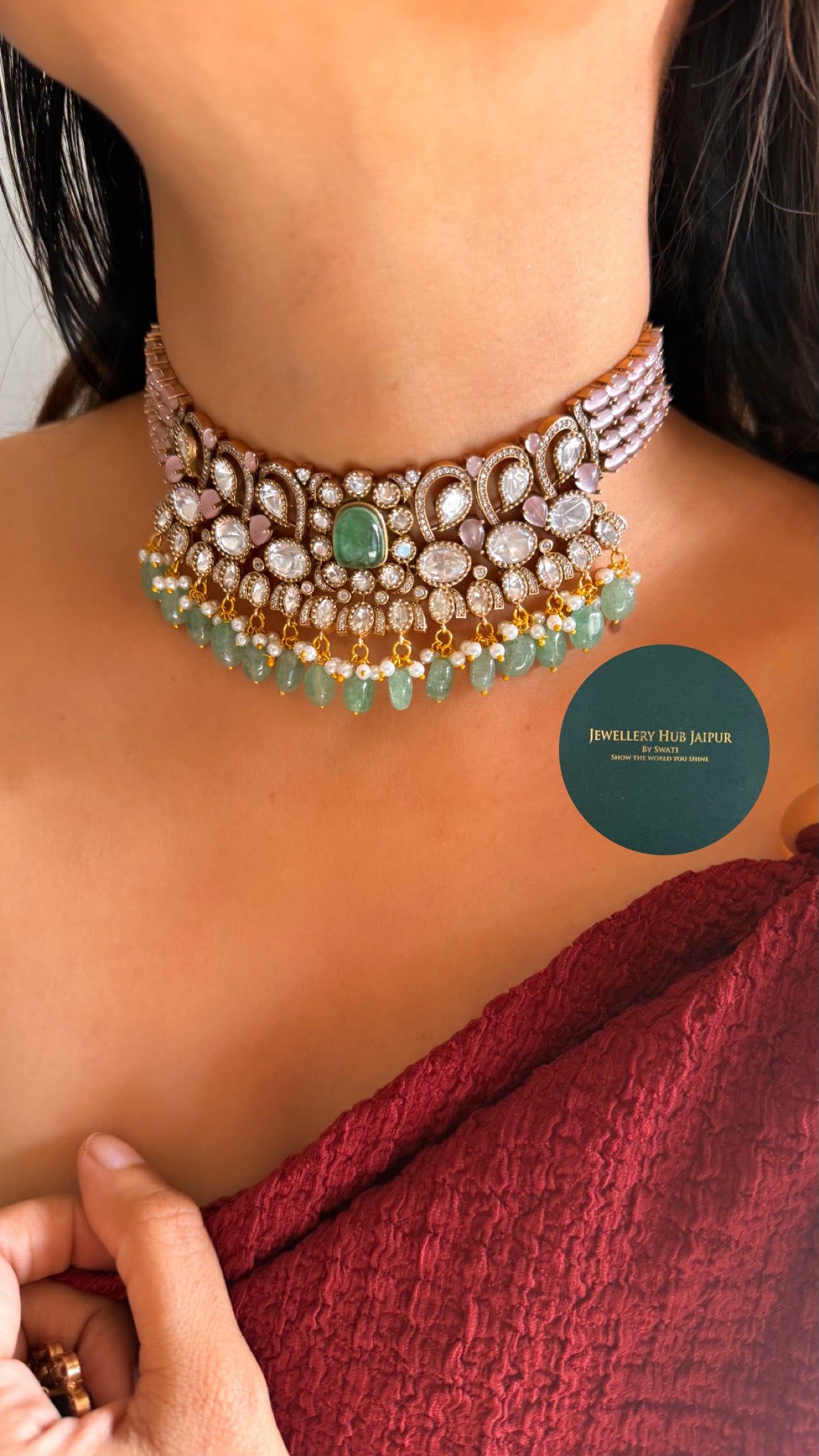 Mint & rose quartz minimal choker