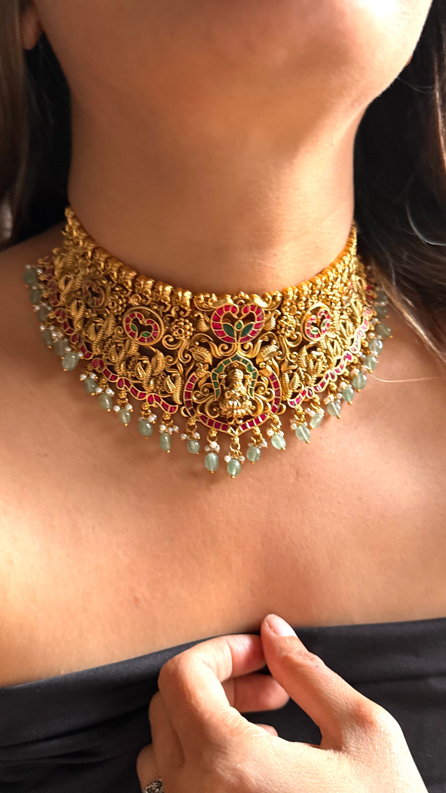 Goddess Laxmi temple choker with kemp detailing