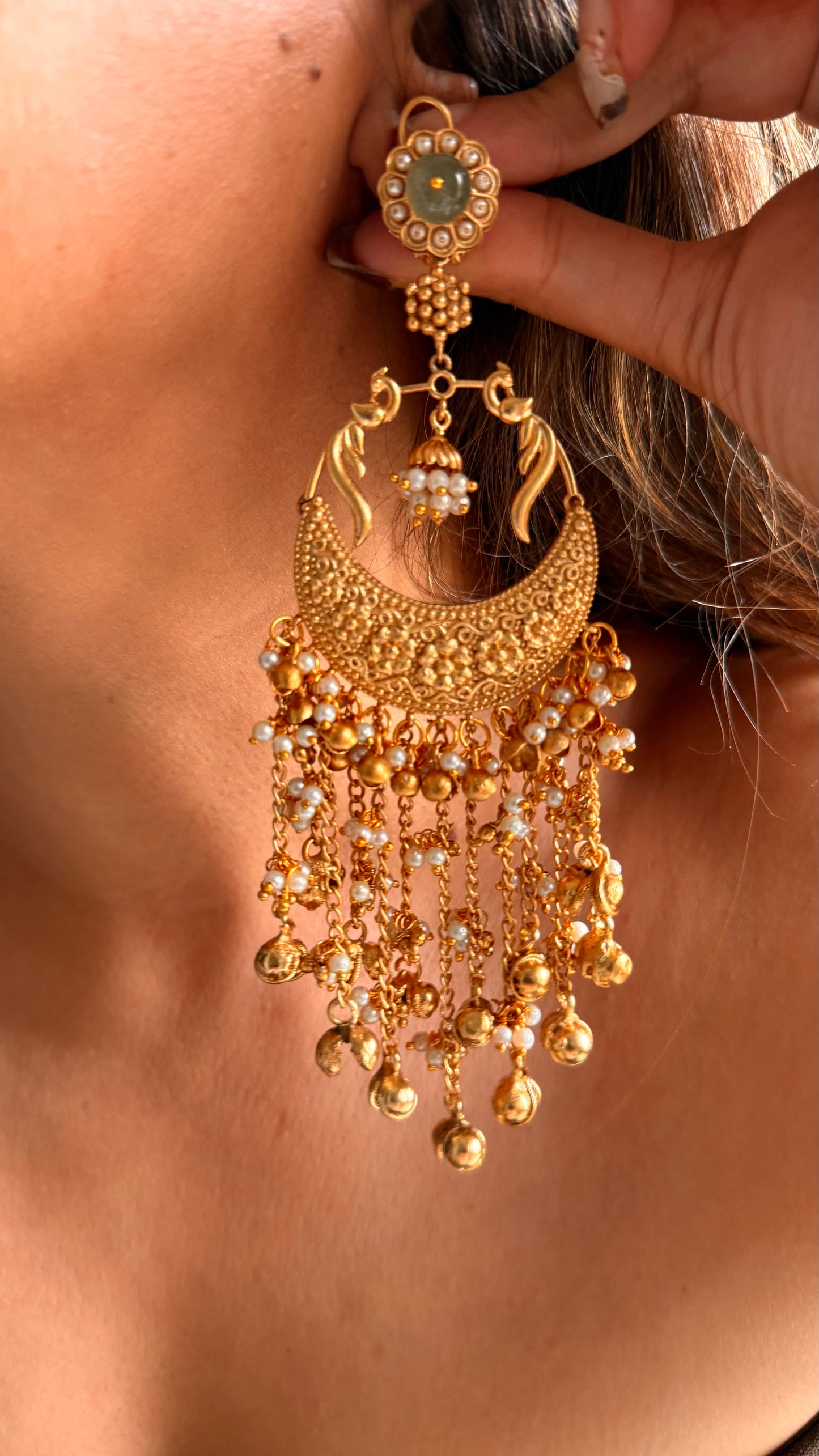 Mint doublet peacock golden jhumka