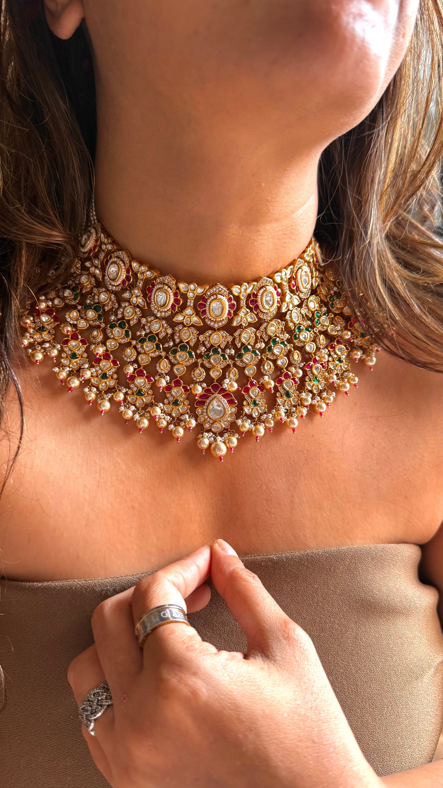 Bridal Asia inspired takkar Ruby  & Emerald Choker