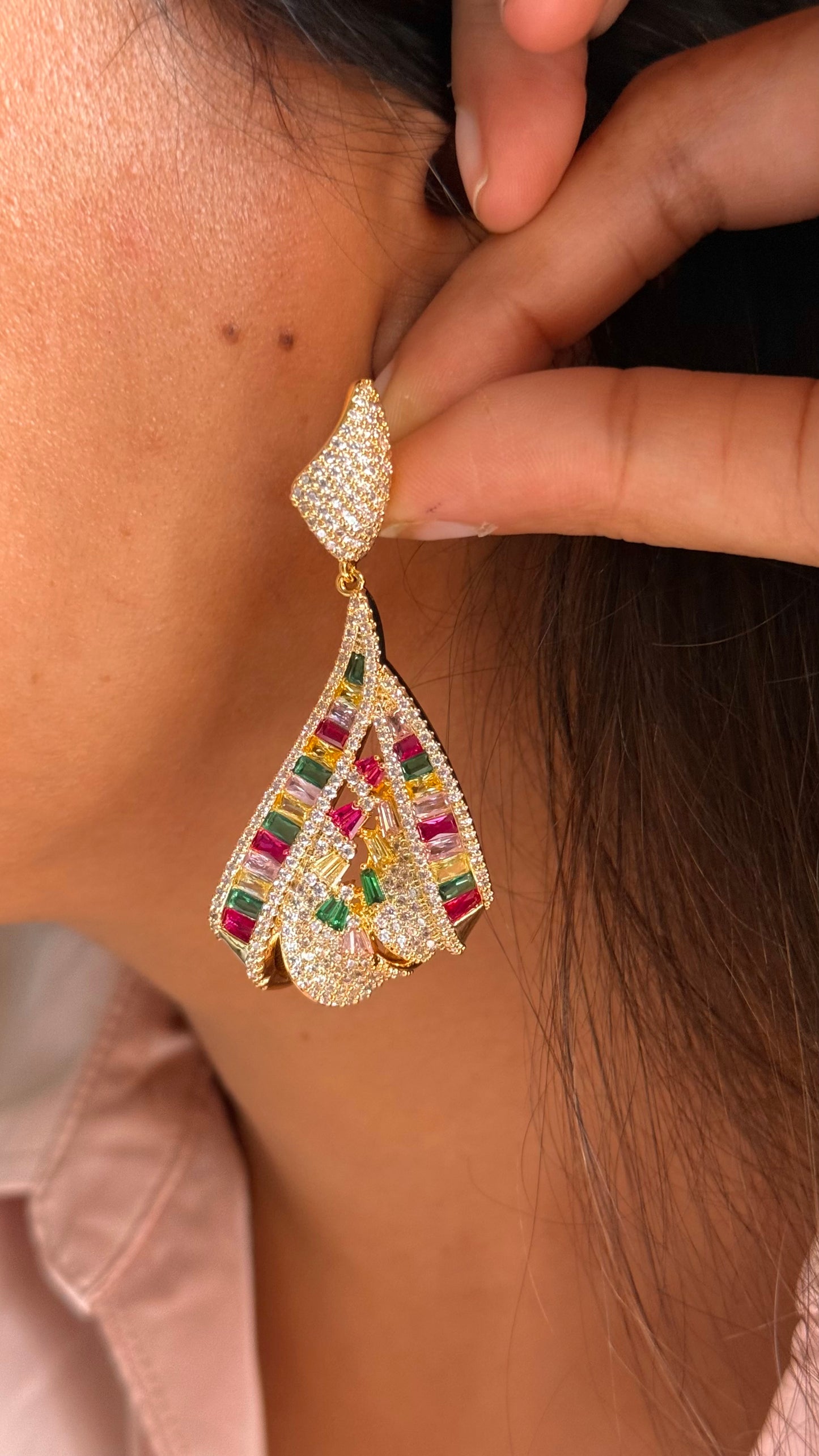 Multi-Color Baguette Statement Earrings