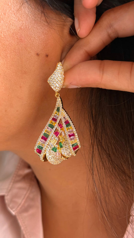 Multi-Color Baguette Statement Earrings